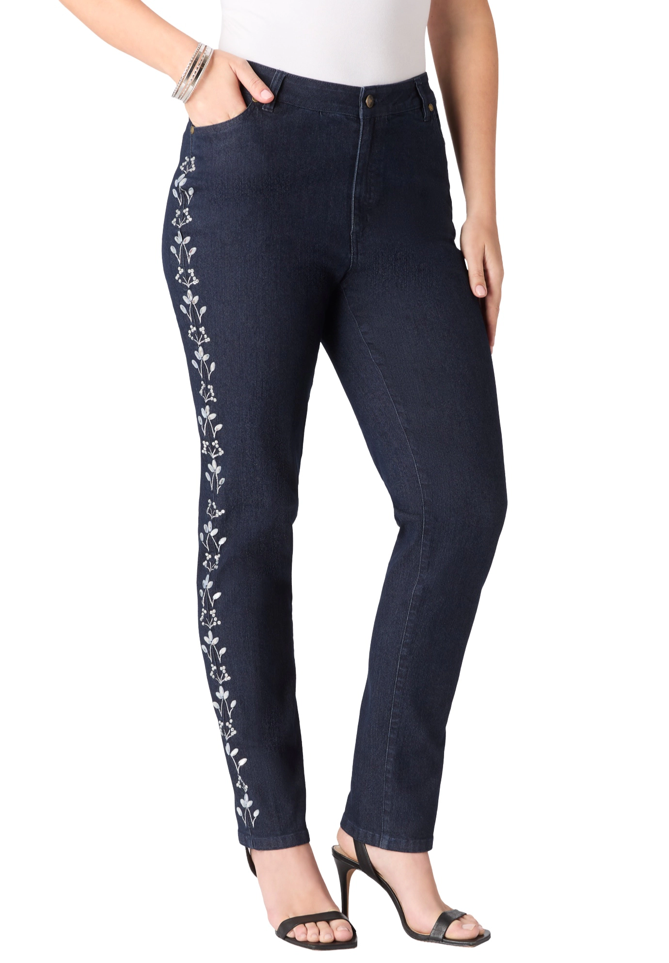 Roaman's Women's Plus Embellished Straight-Leg Jean