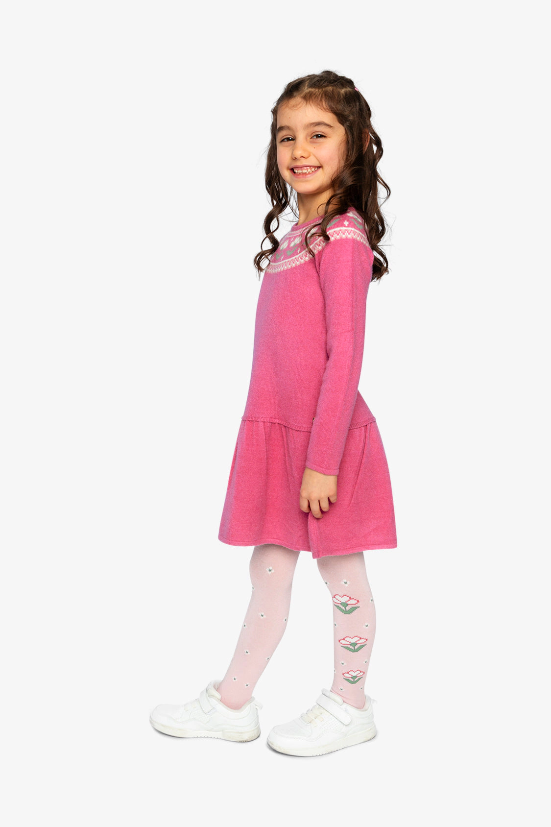 Deux par Girls Knitted Dress with Flower Jacquard