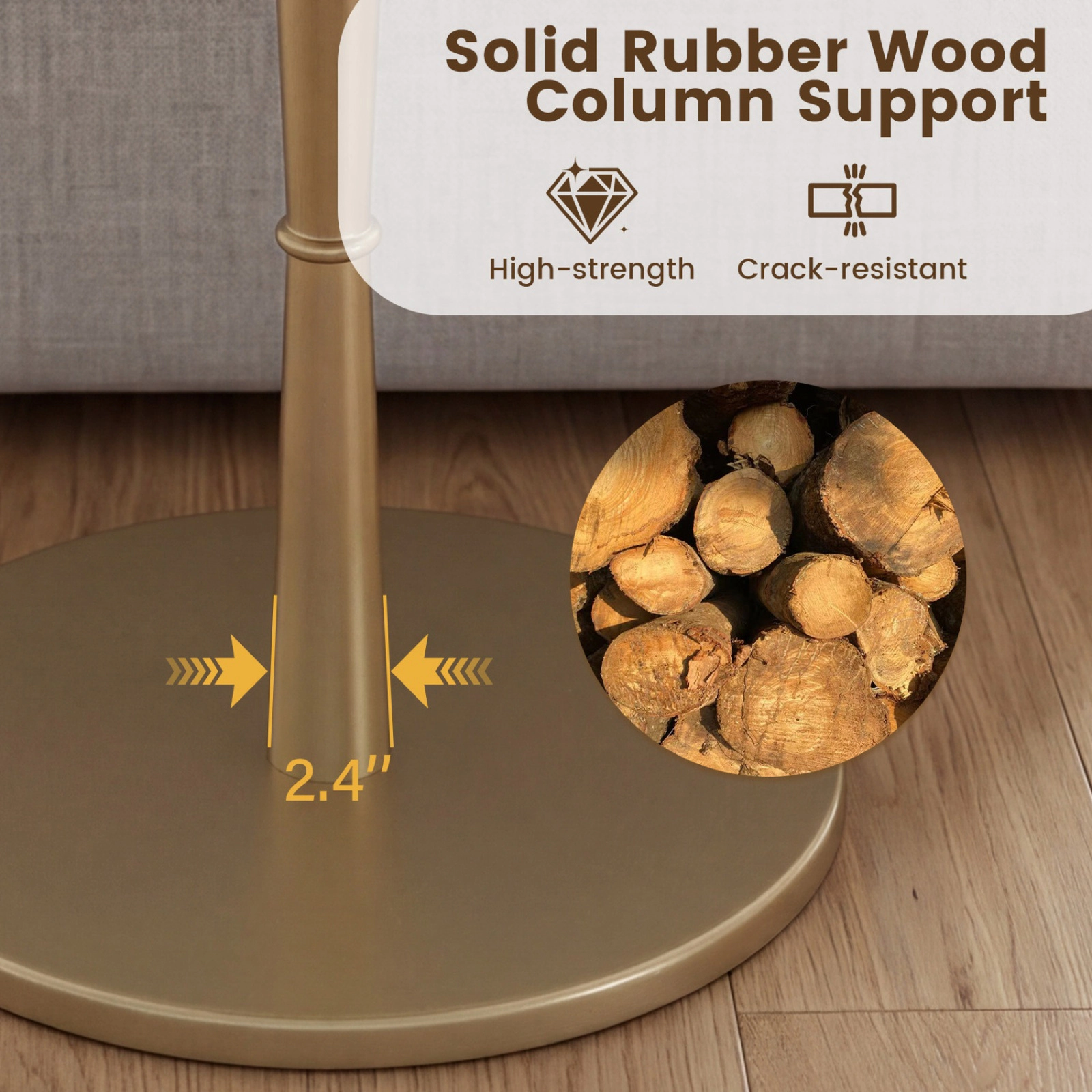 SUGIFT Genuine Marble Round Side Table with Wooden Base 135-lb Capacity 21.5-in Top White and Gold