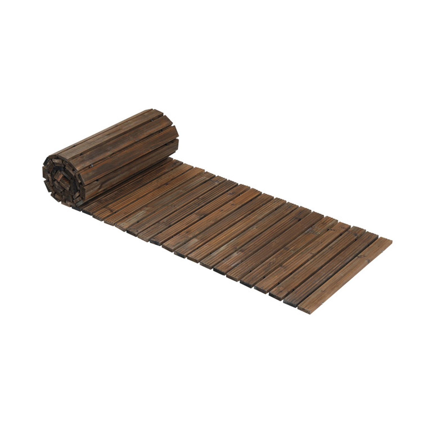 SUGIFT Brown Cedar Wood Roll Out Garden Pathway with Reinforced Wire Ropes 12-ft W 22-in D 0.6-in H
