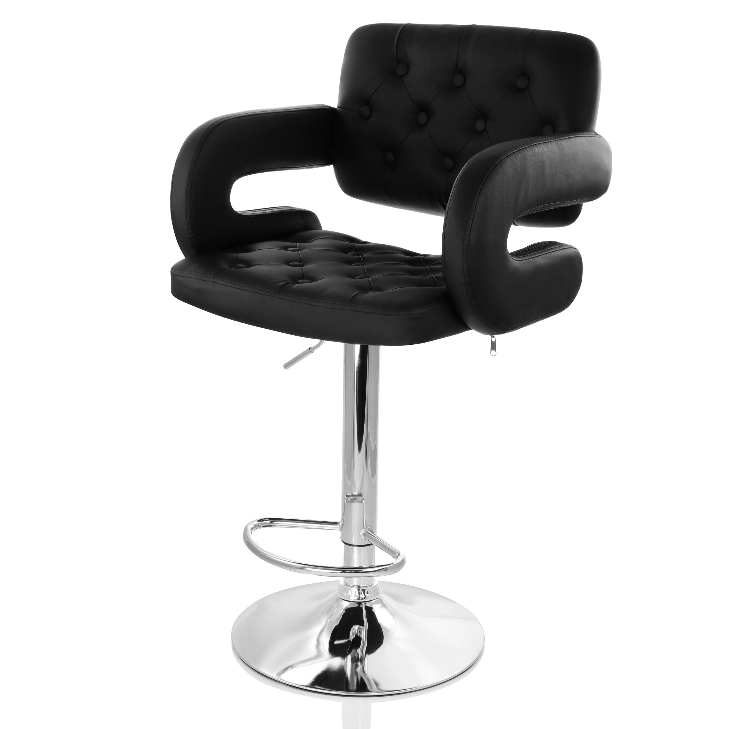 Elama Faux Leather Tufted Bar Stool in with Chrome Base and Adjustable Height