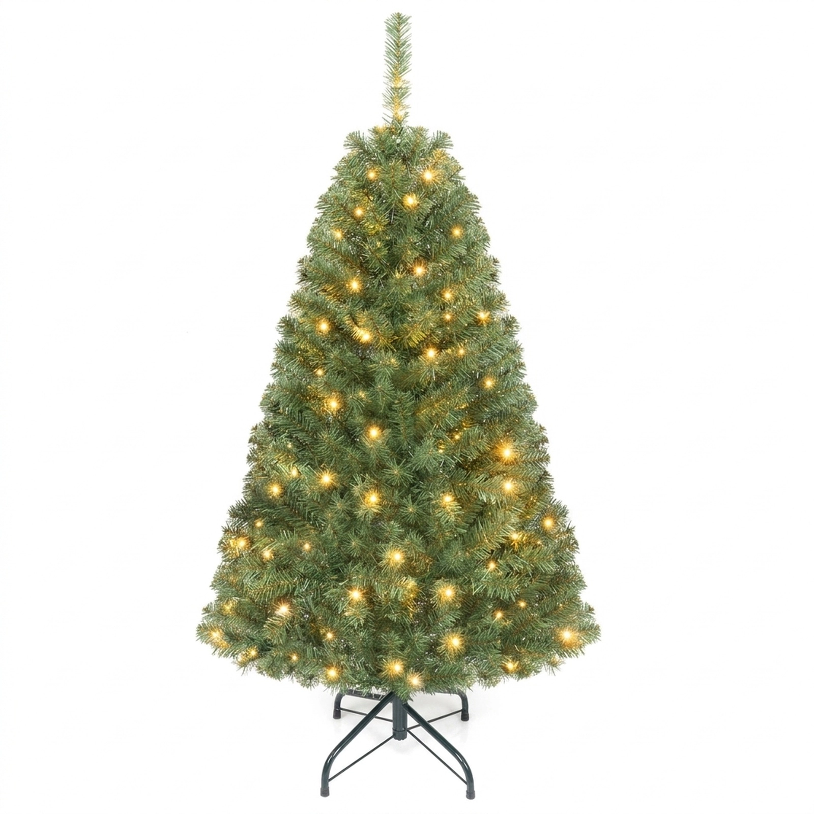 SUGIFT 4 ft Pre-Lit Artificial Christmas Tree with 2 Lighting Colors 11 Lighting Modes and Folding Metal Stand Green