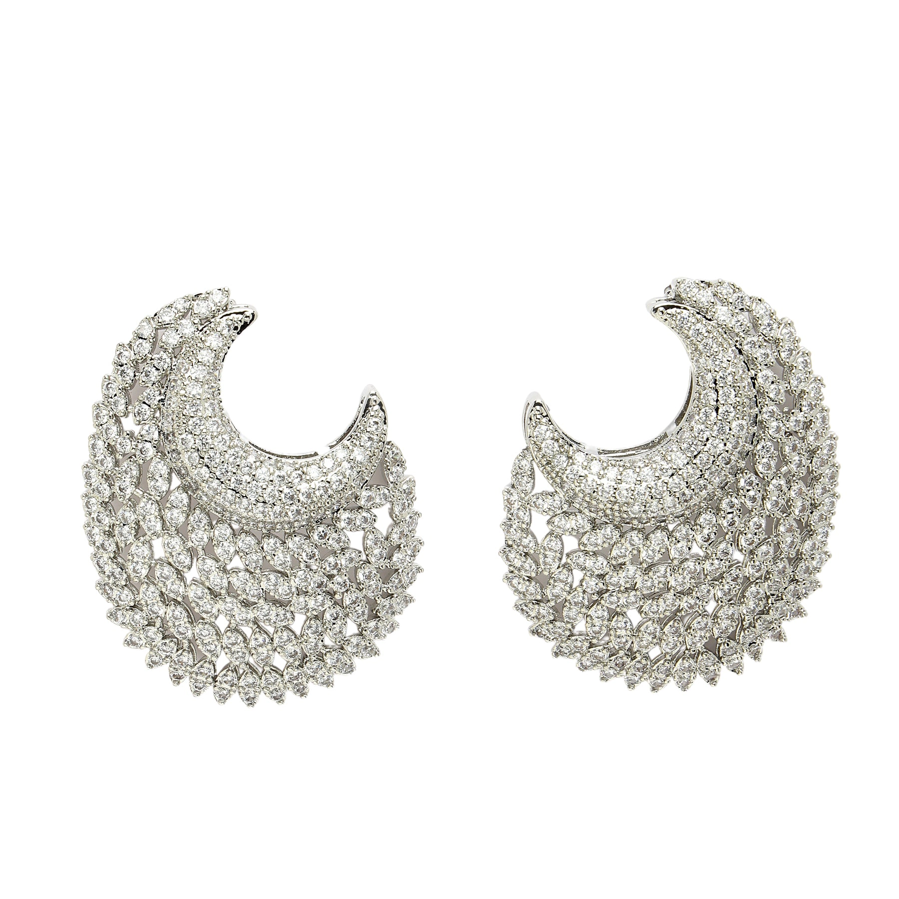 AGP PARIS Womens Diva Cubic Zirconia Designer Crescent Stud Earrings