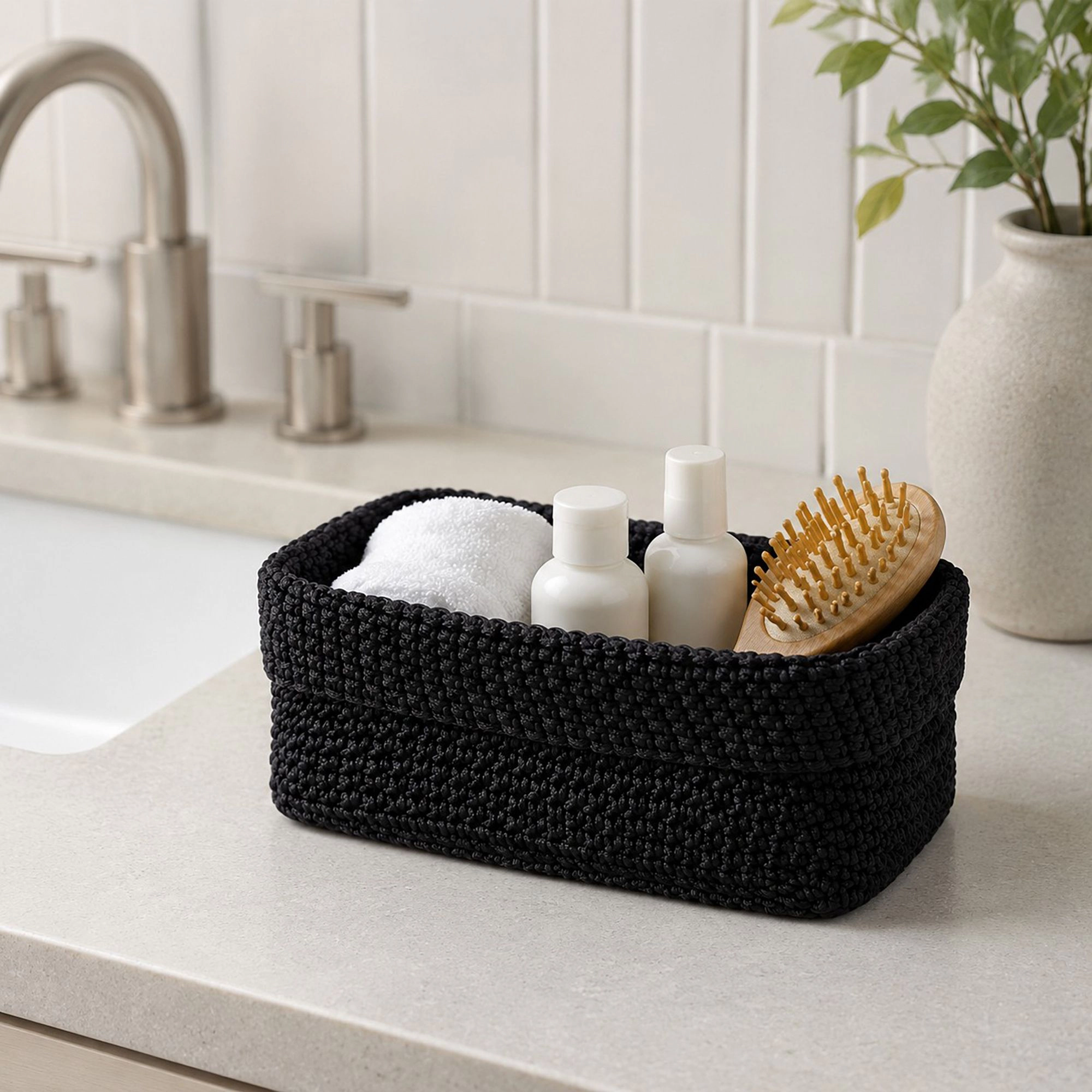Alilang Unisex Rectangular Woven Storage Basket Foldover Rim Desktop Organizer Bin