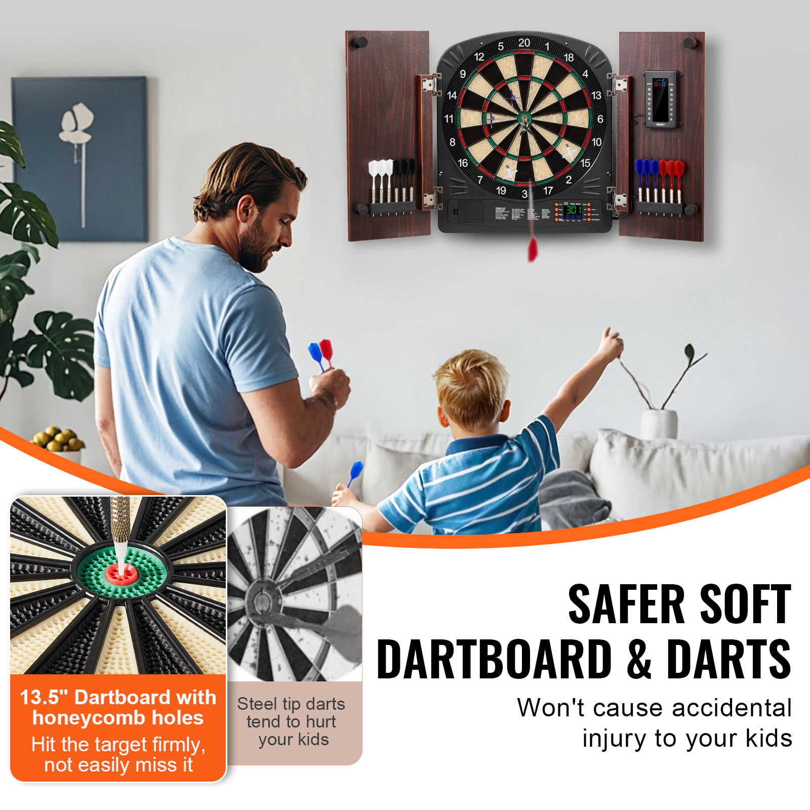 HONGGE Dartboard and Cabinet Set Ready-to-Play Bundle with Hideaway Cabinet, Easy Assembly