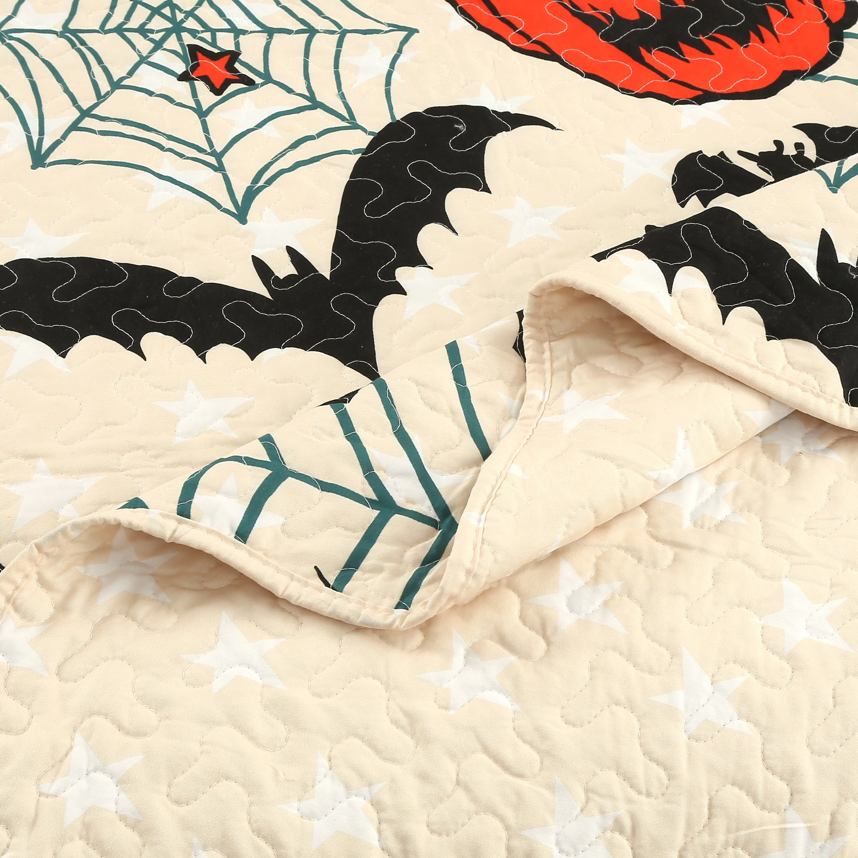 MarCielo 2/3 Piece Halloween Quilt Set - Pumpkin & Bat Print Bedspread