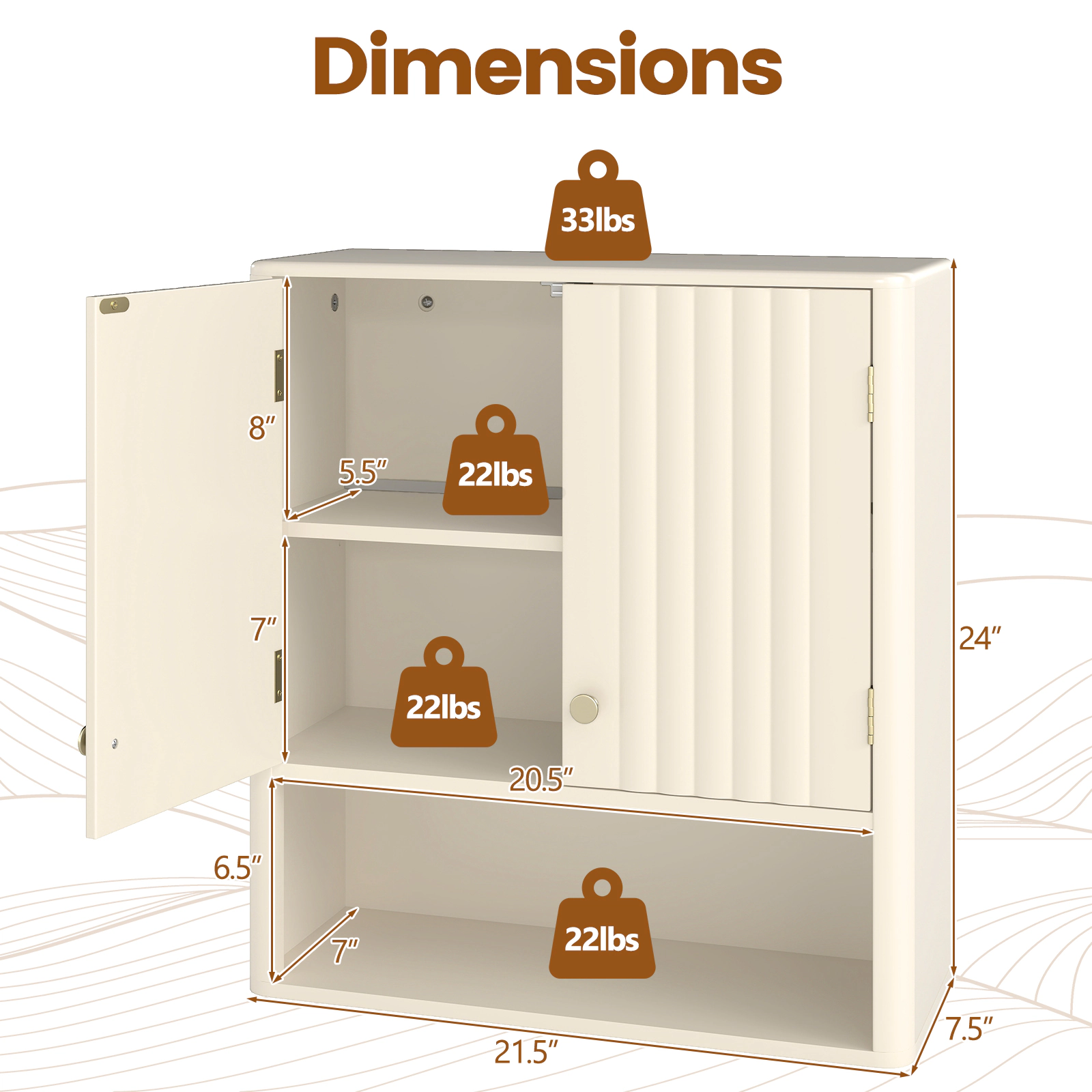 Slickblue Bathroom Wall Storage Cabinet with Fluted Doors and Open Shelf Organizer