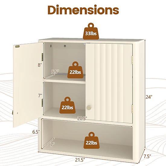 SlickBlue Bathroom Wall Storage Cabinet with Fluted Doors and Open Shelf Organizer