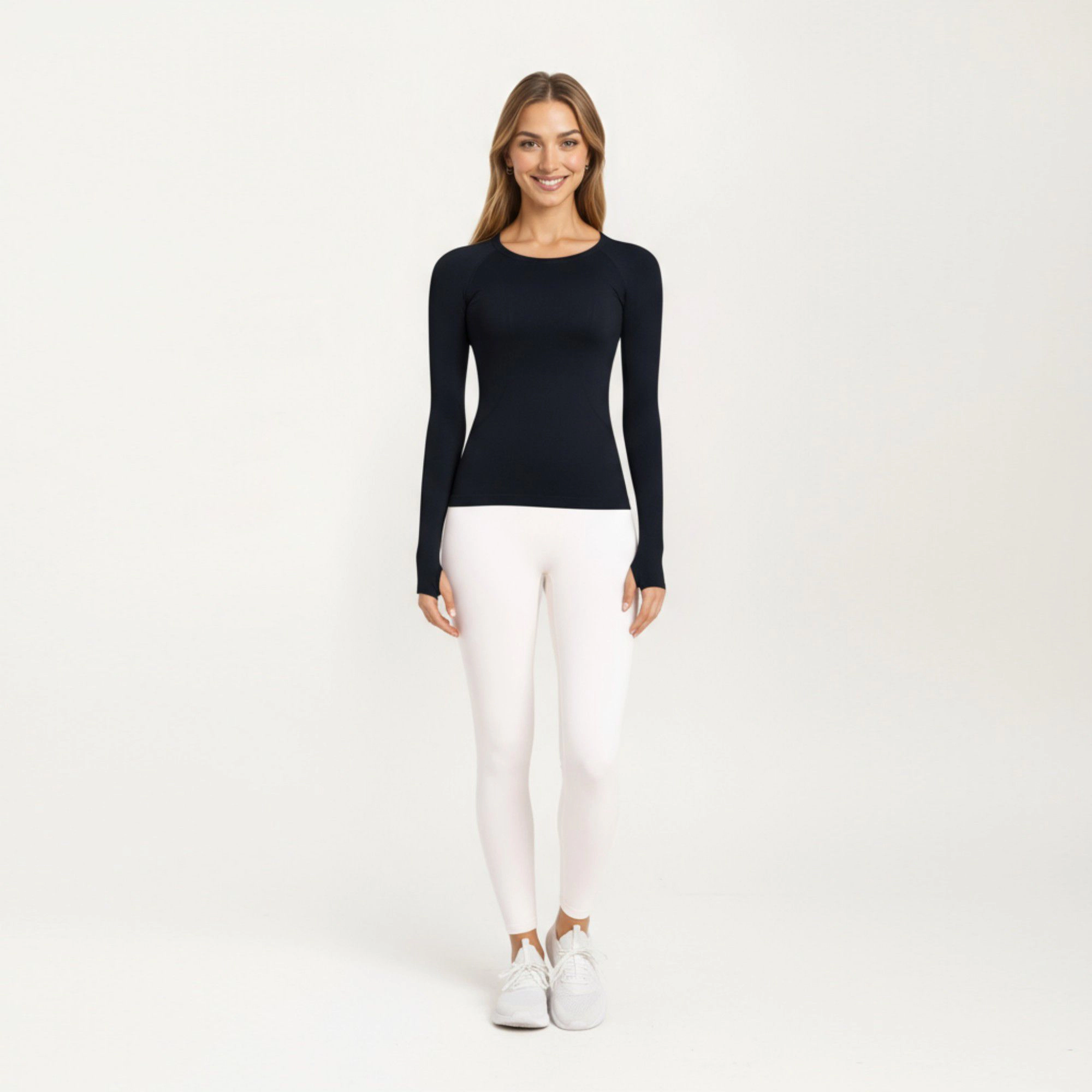 Anna-Kaci Women's Seamless Long Sleeve Fitted Top with Thumbhole Cuffs and Crew Neck