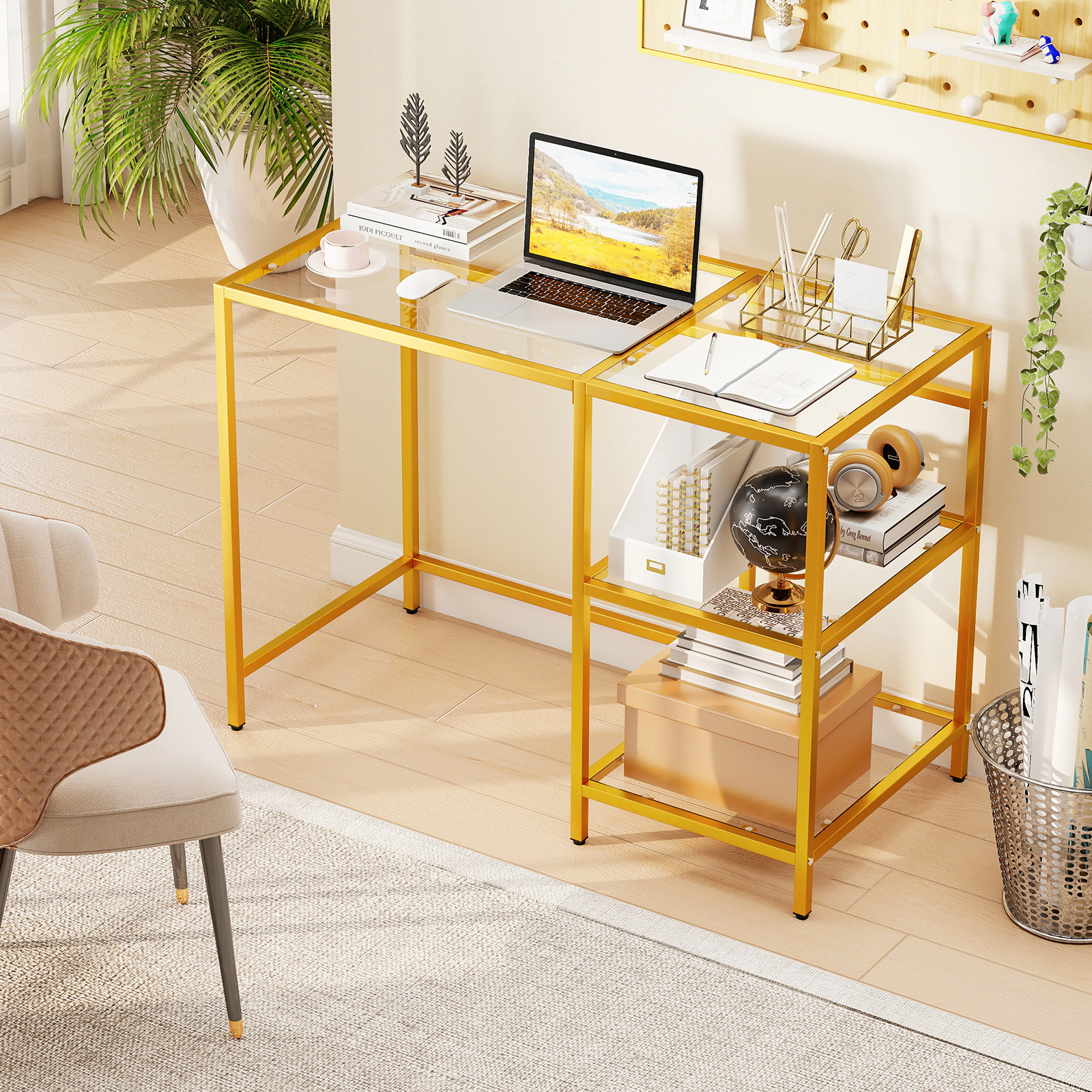 LJG Modern Console Table with 2 Open Shelves and Metal Frame
