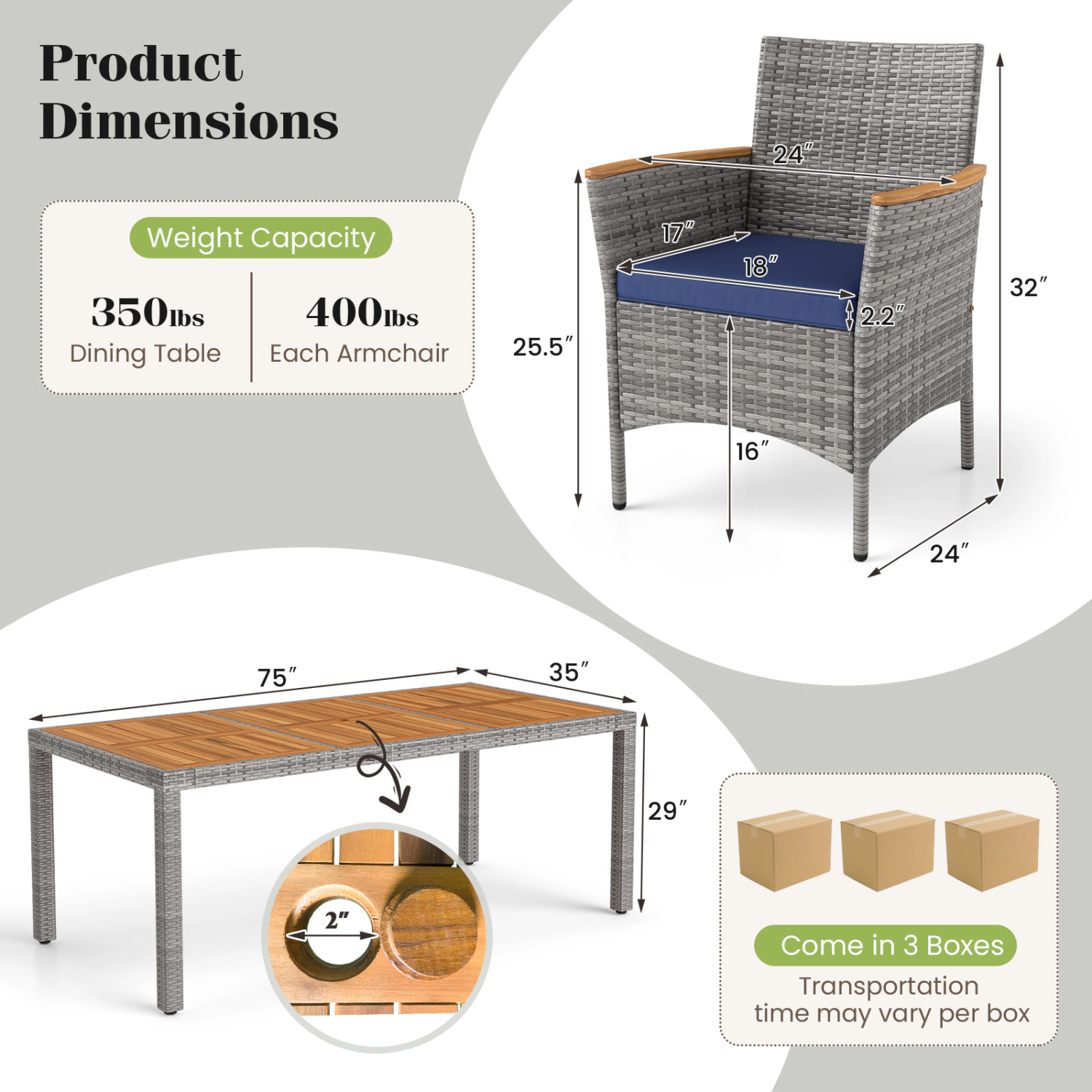LJG 9 Pieces Patio PE Wicker Dining Set for Deck Garden and Yard