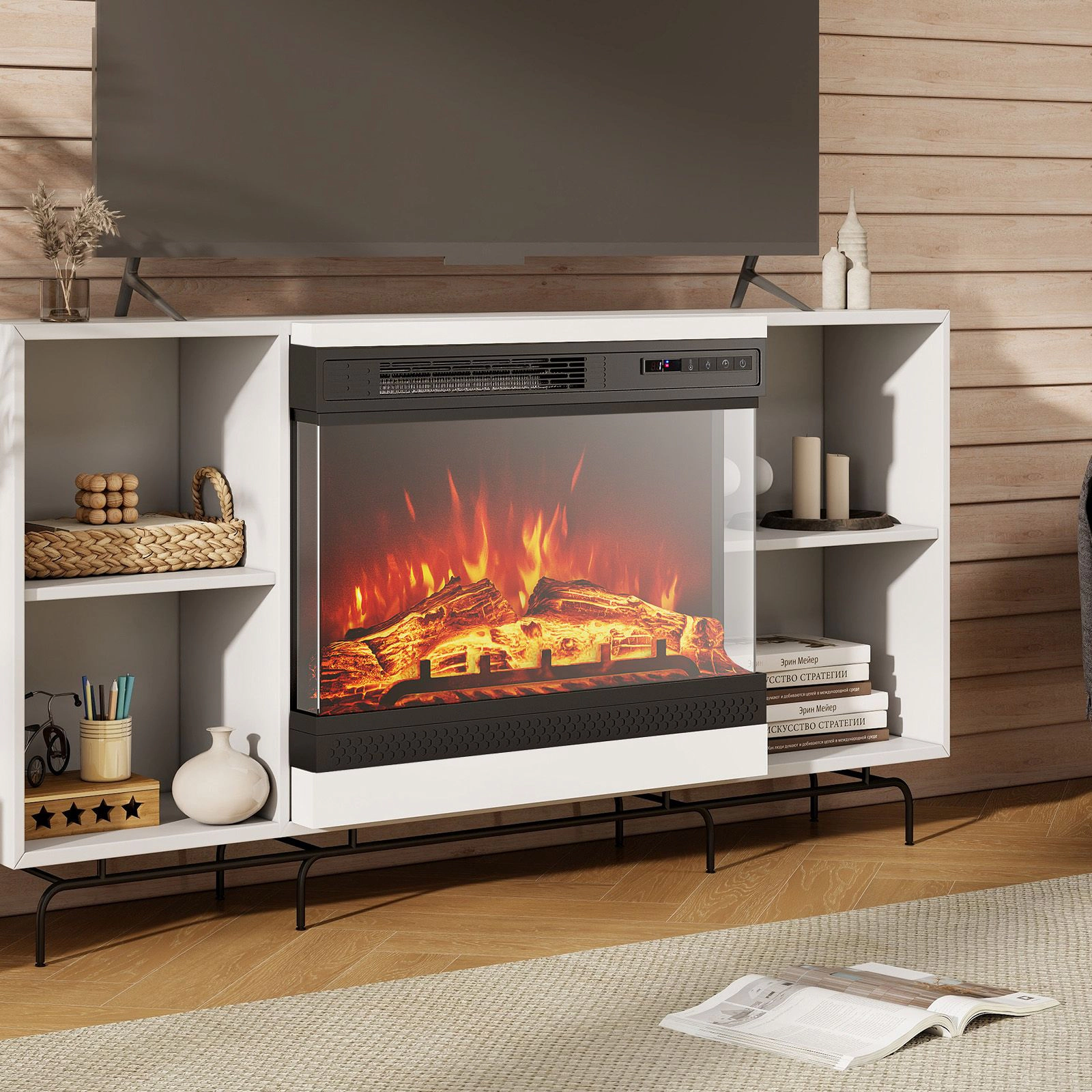 SlickBlue 24 Inch Electric Fireplace Heater with 3-Sided Glass