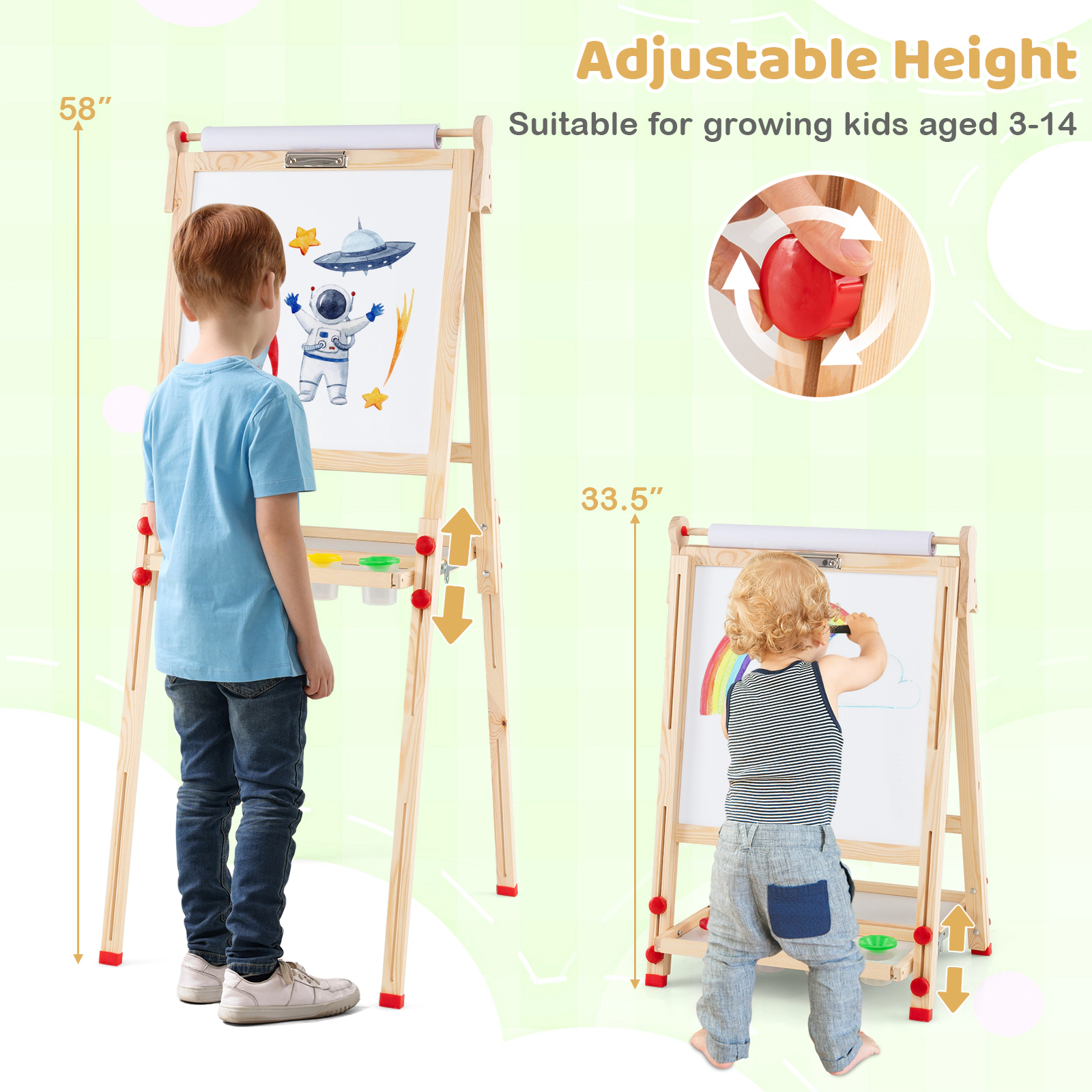 3-in-1 Folding Wooden Art Easel for Kids Ages 3 to 14 Magnetic Whiteboard Chalkboard 88-Piece Kit 16.4-ft Paper Roll