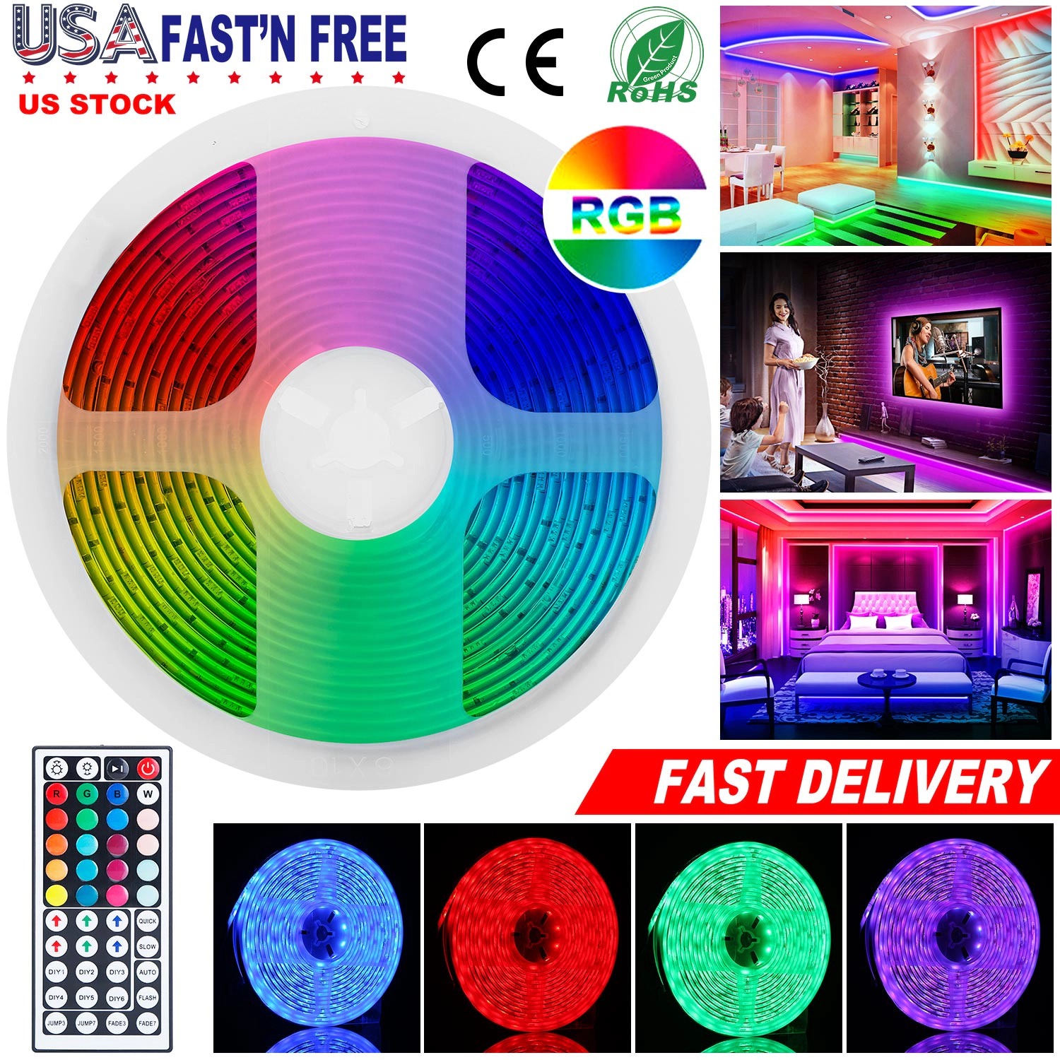 GBruno Waterproof RGB LED Strip Lights 16.4FT