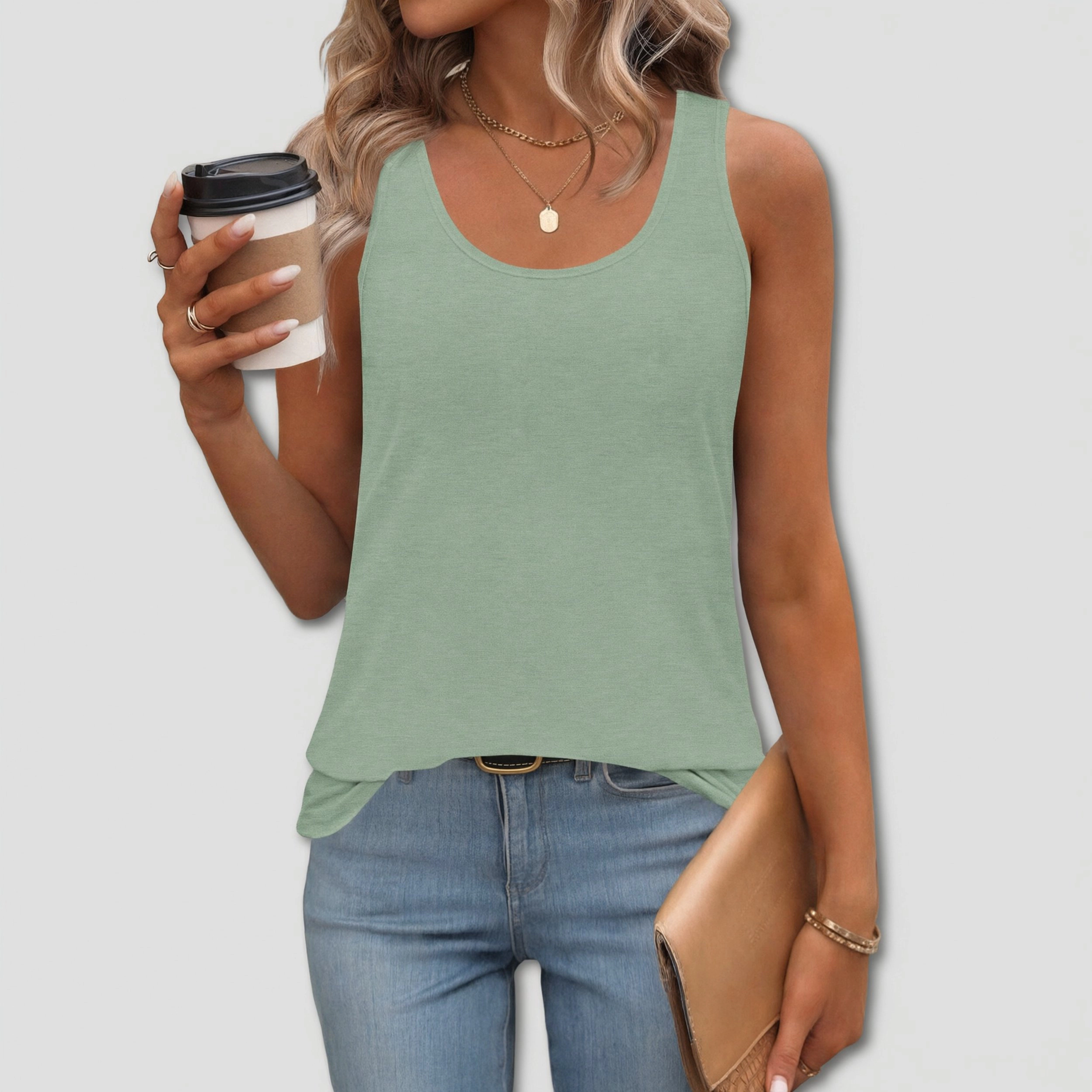Zeagoo Women's Loose Fit Flowy Round Neck Sleeveless Long Tank Top
