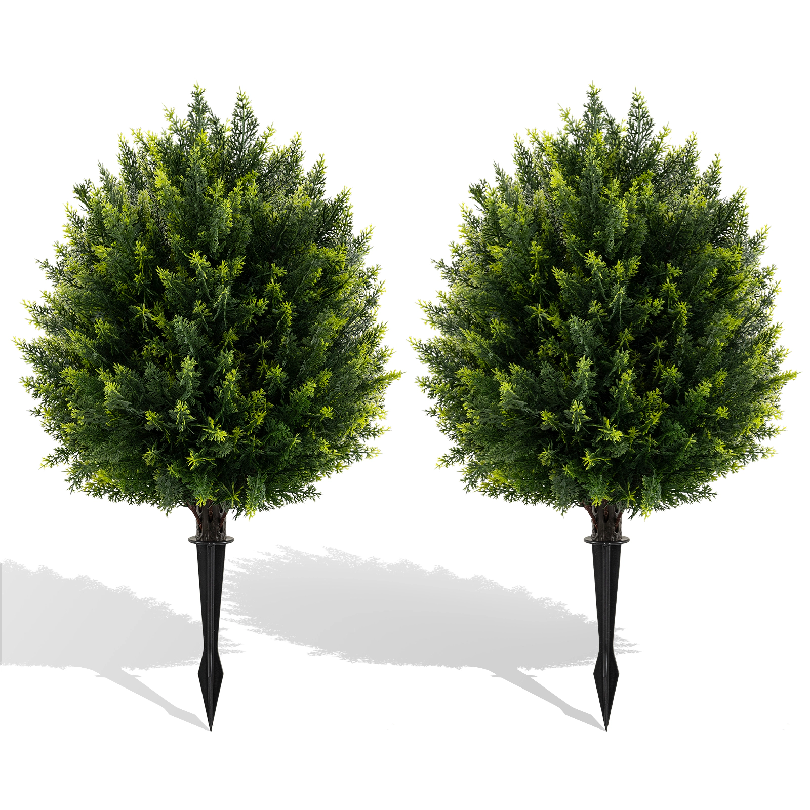 Slickblue 2 Pieces 24 Inch Artificial Cypress Topiary Ball Trees with Ground Spike for Indoor and Outdoor Decor