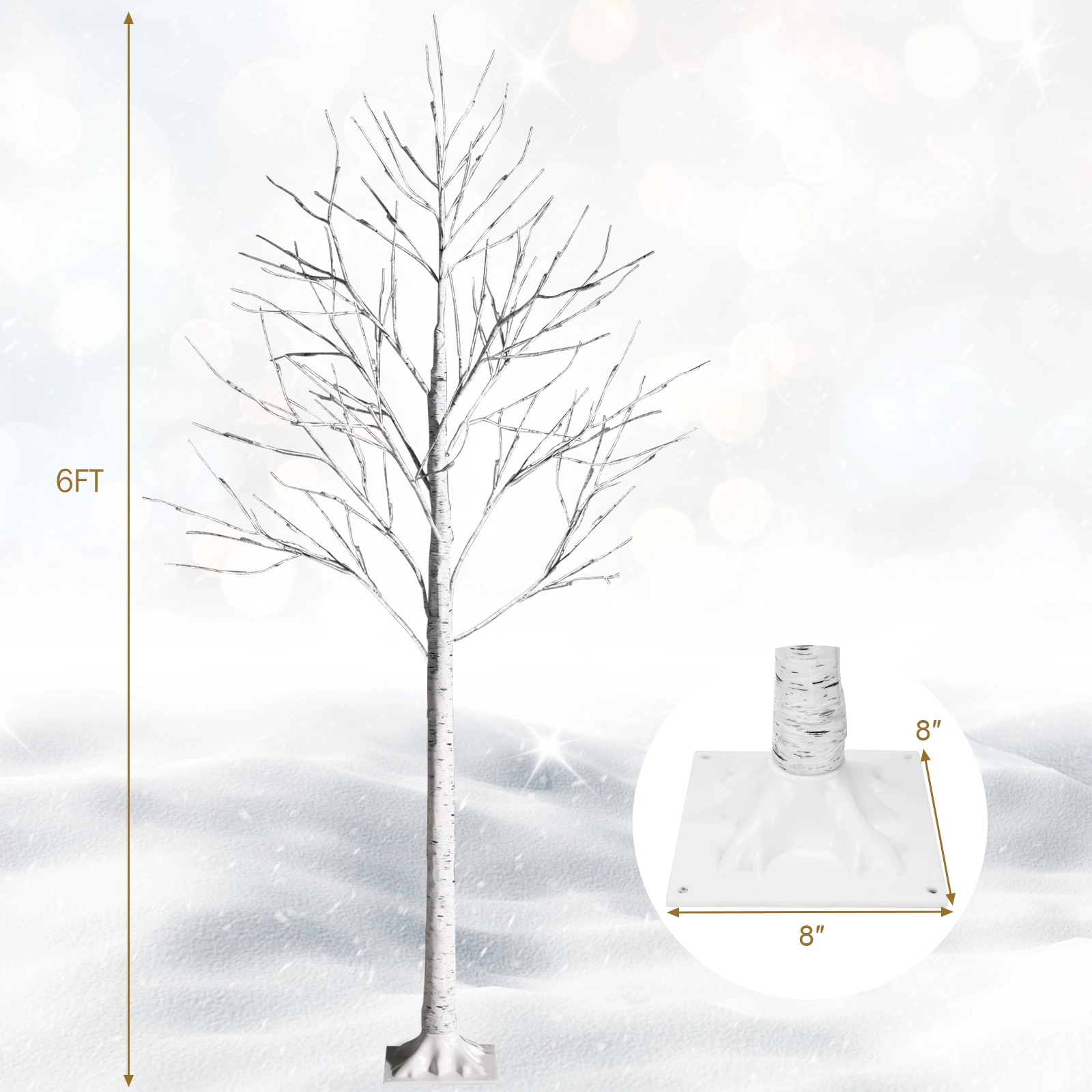 LJG Pre-lit White Twig Birch Tree for Christmas Holiday with LED Lights