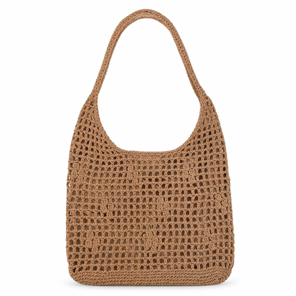 Alilang Women's Open Weave Shoulder Bag with Magnetic Closure and Slouchy Woven Carryall Design, Beige