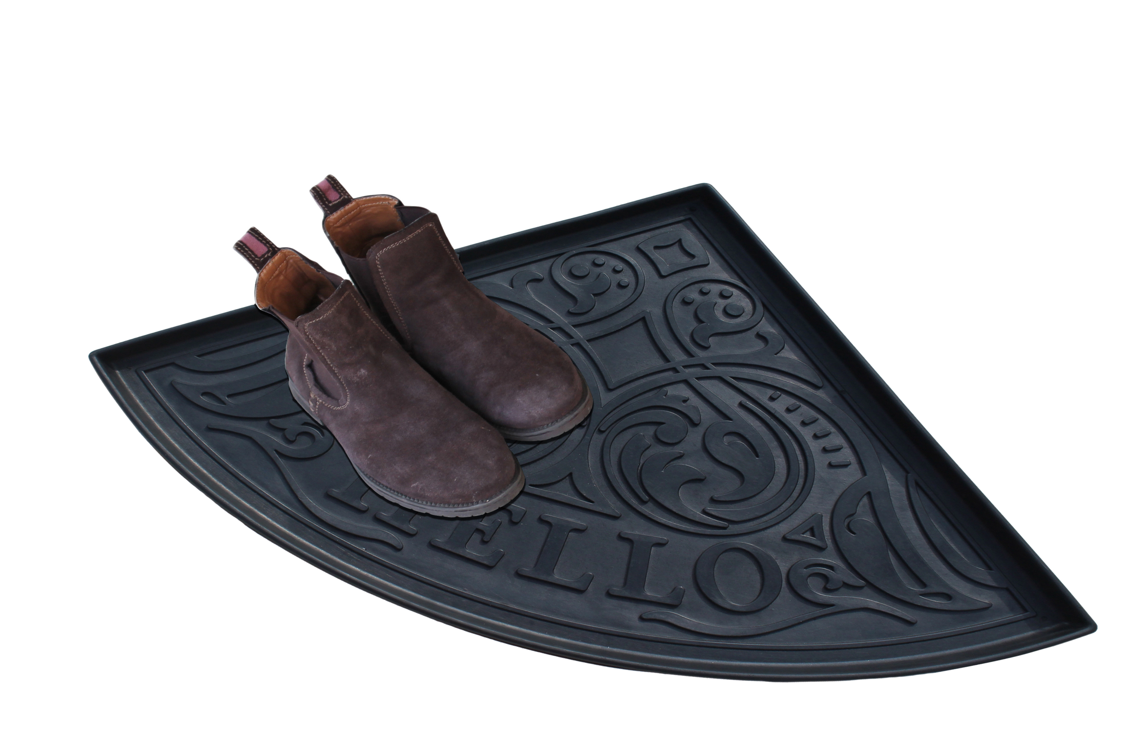 A1 Home Collection Heavy Duty Rubber Boot Tray Multi-Purpose Non-Slip Shoe Mat, Hello Triangle, 21.6 x 21.6 Inches
