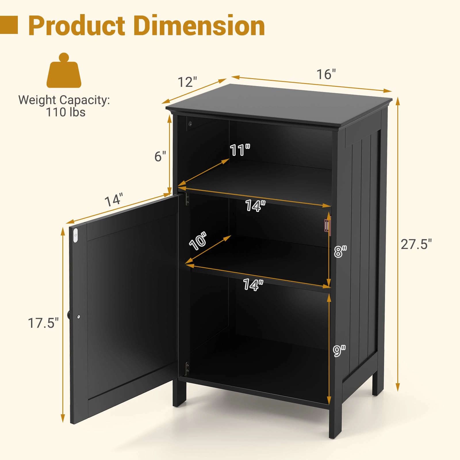 Glintex Bathroom Floor Cabinet with Open Cube and Adjustable Interior Shelf
