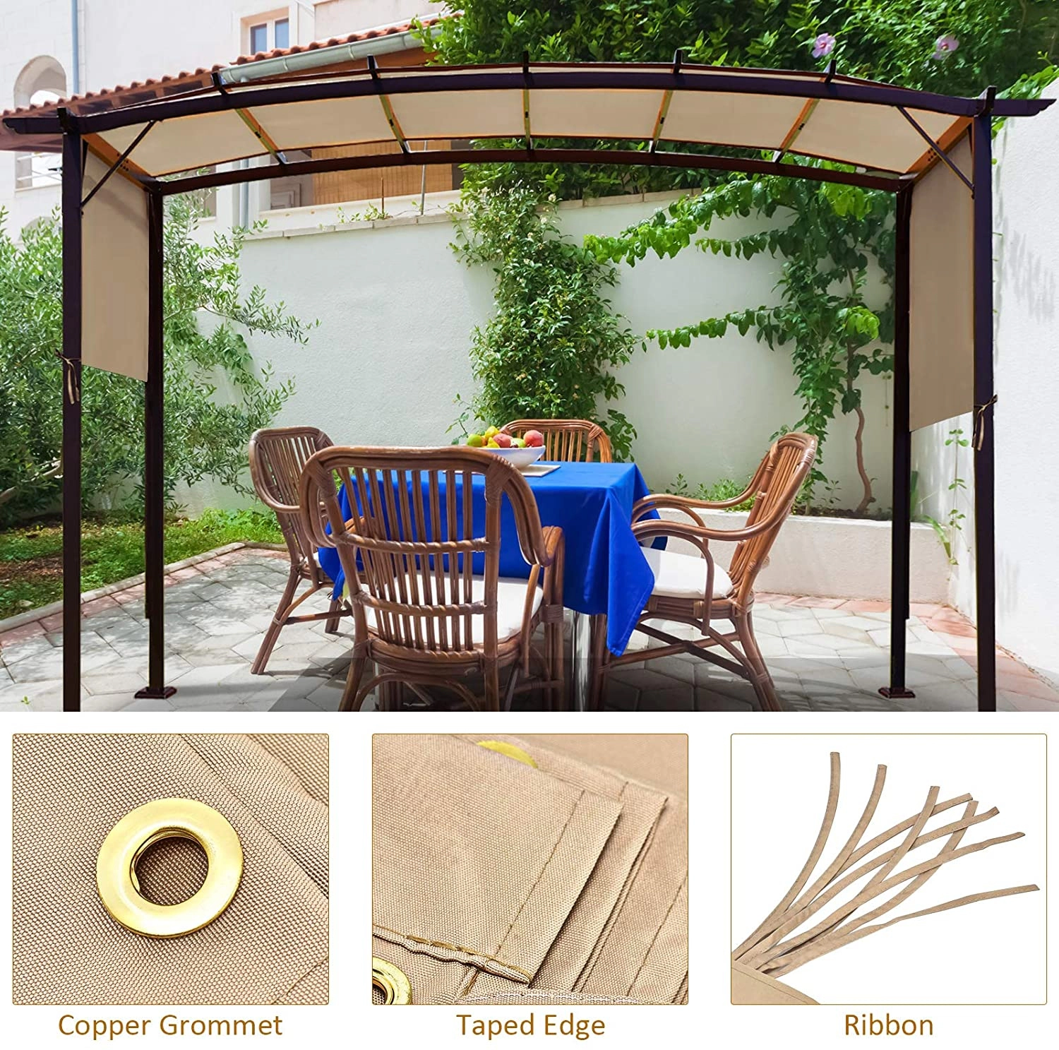 SUGIFT Outdoor Replacement Pergola Canopy Shade Cover 17 x 7 in with Copper Grommets and 4 Straps Beige