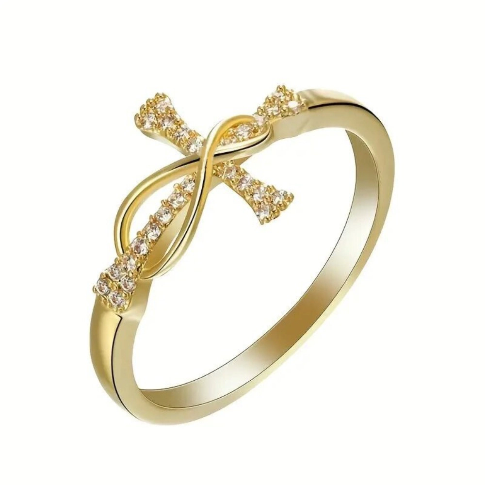 Women Fashion Cubic Zirconia Cross Ring Wedding Engagement Anniversary Party Jewelry