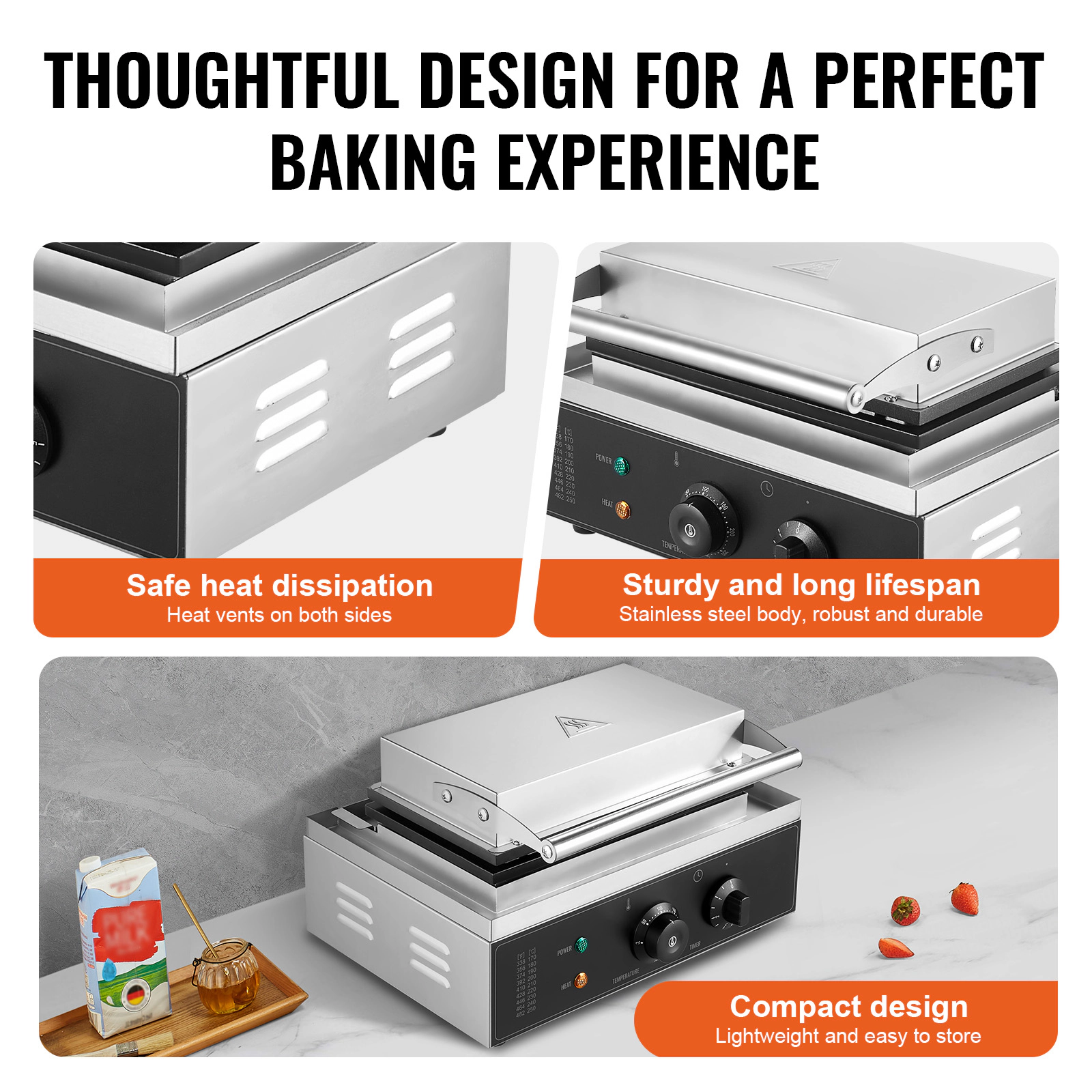 HONGGE Commercial Waffle Maker, Waffle Baker Machine