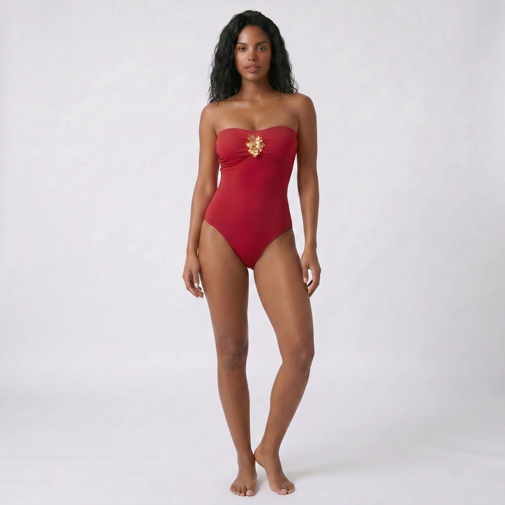 Anna-Kaci Women's 2-Piece Strapless One Piece Swimsuit with Sheer Wrap Skirt