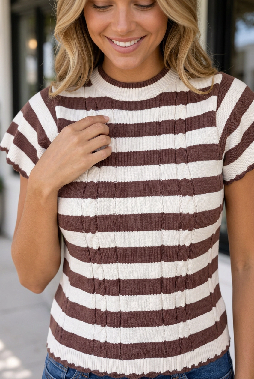 Threaded Pear Leilani Detail Short Sleeve Sweater