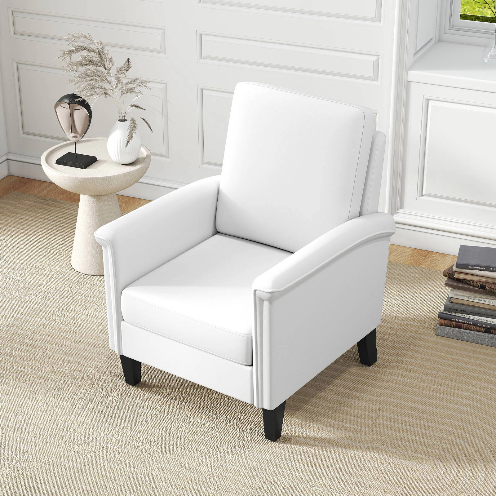 SUGIFT Beige Solid Wood Legs and 4-in Seat Cushion 400-lb Upholstered Farmhouse Accent Chair