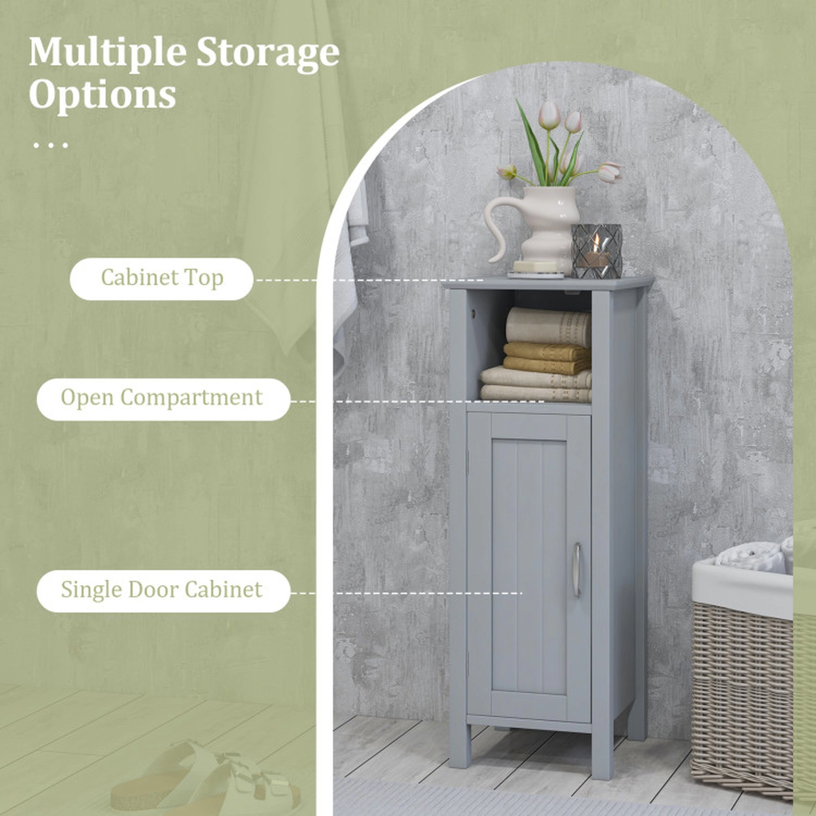 SUGIFT Waterproof MDF Bathroom Storage Cabinet with Open Shelf 66-lb Top Capacity 2-Tier Interior Gray