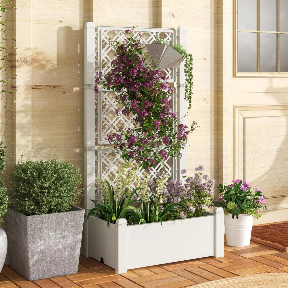 Hivvago Outdoor Planter Box Self-Watering Raised Garden Bed Trellis with Water Level Indicator