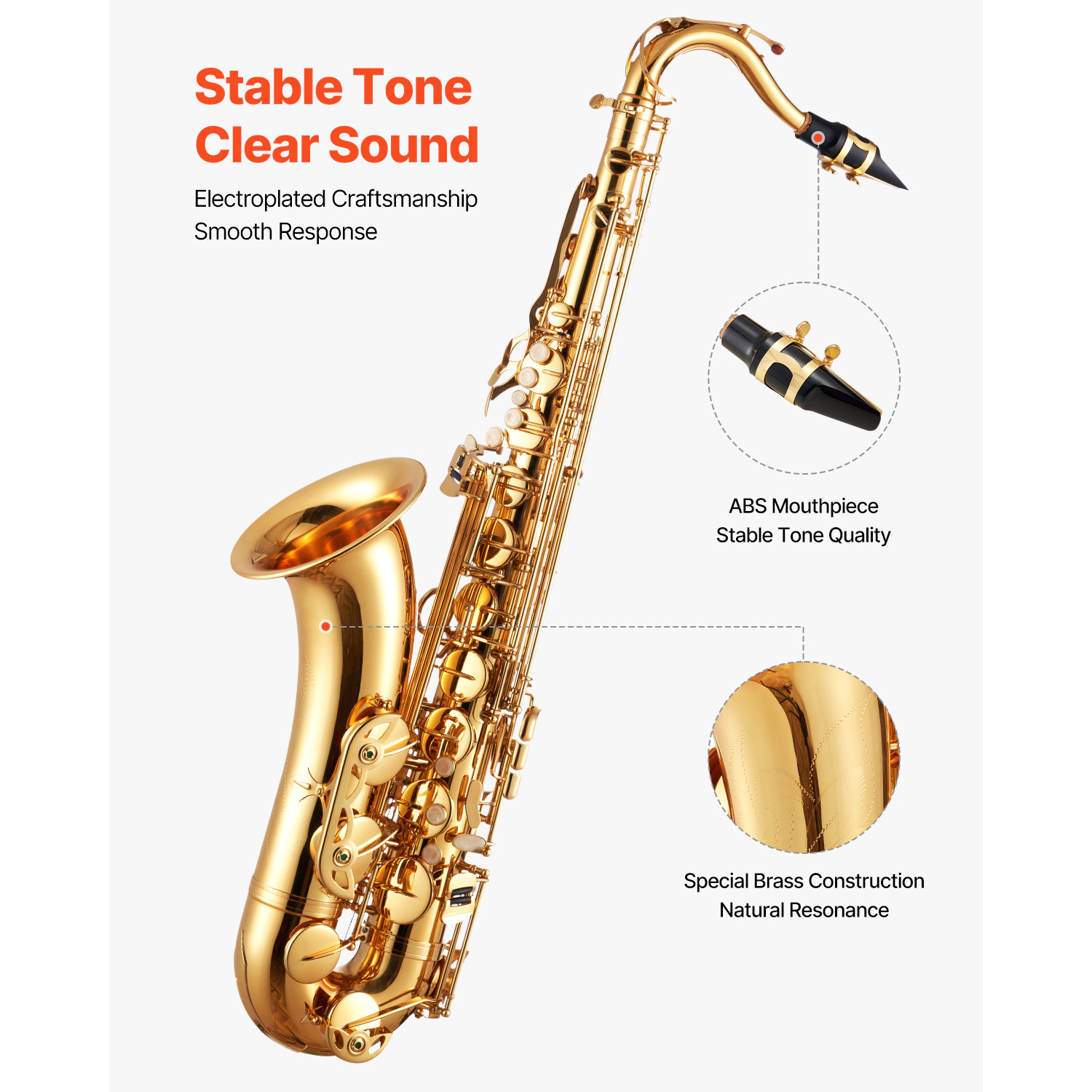 HONGGE Beginner Saxophone Kit with Carrying Case, Mouthpiece, Straps, Cleaning Cloth, Gloves, Neck Strap, 23 Keys