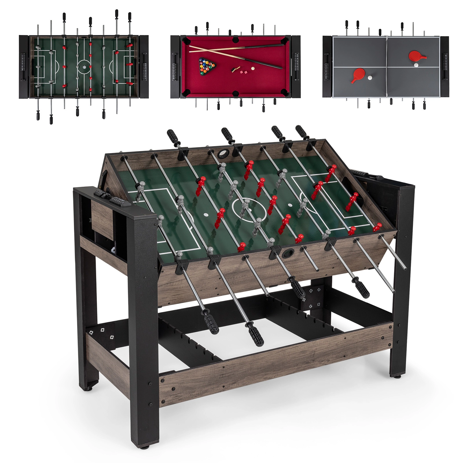 SUGIFT 3-in-1 Flip-Top Combo Game Table with Foosball Pool and Table Tennis 49-in Frame Black & Brown