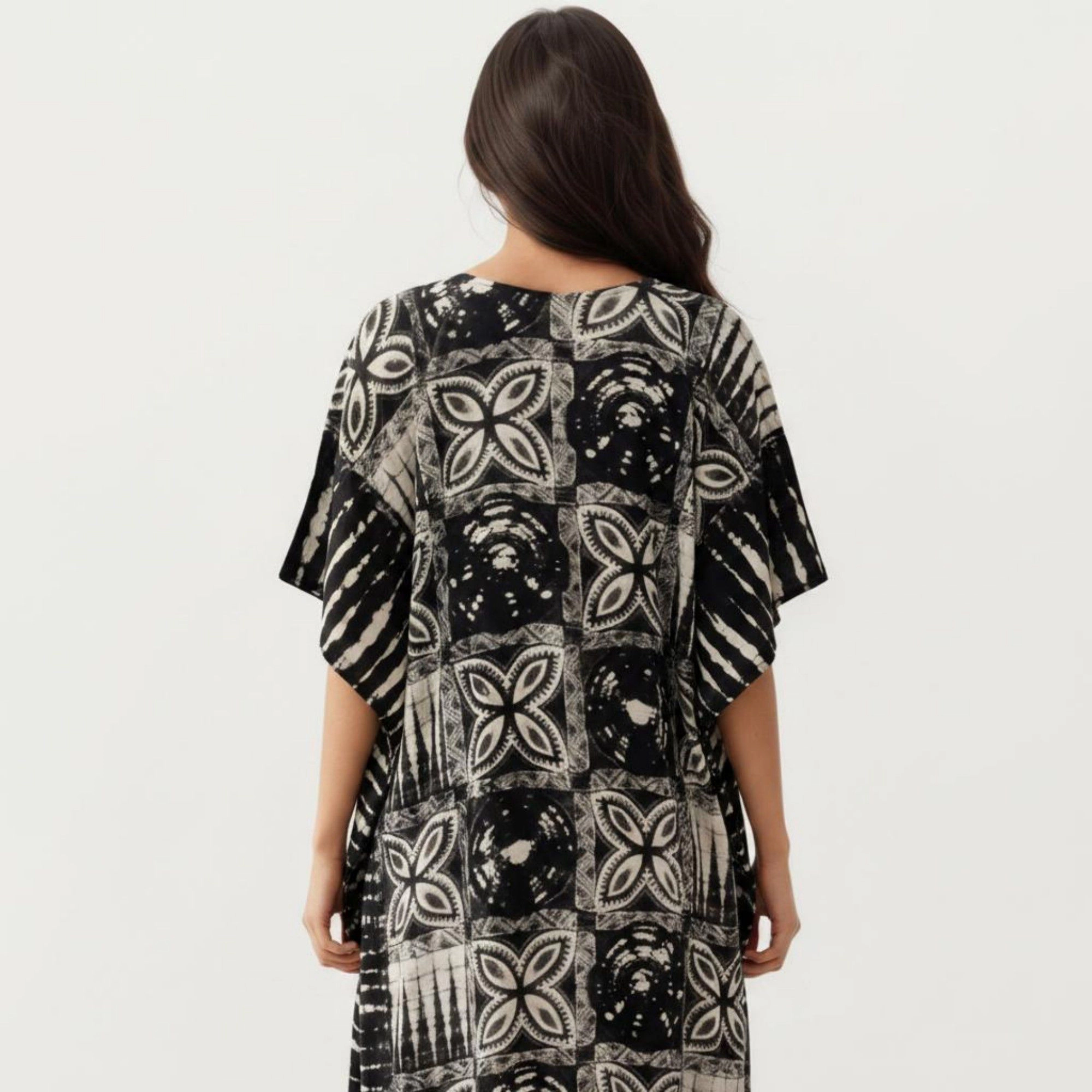 Anna-Kaci Women's Geometric Print Maxi Caftan Dress with V-Neckline Relaxed Fit and Draped Silhouette