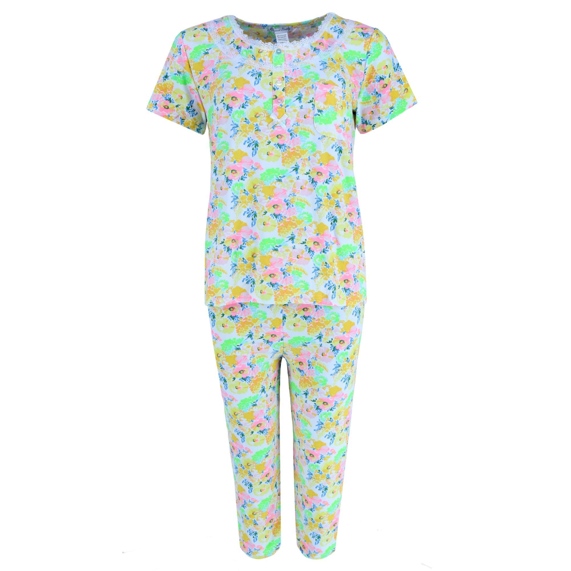 Elegant Emily Women's Plus Yellow Floral Capri Set