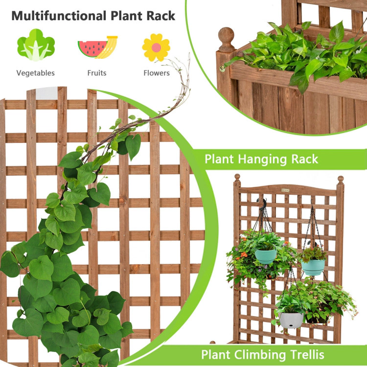 Hivvago 50 Inch Wood Planter Box with Trellis Mobile Raised Bed for Climbing Plant