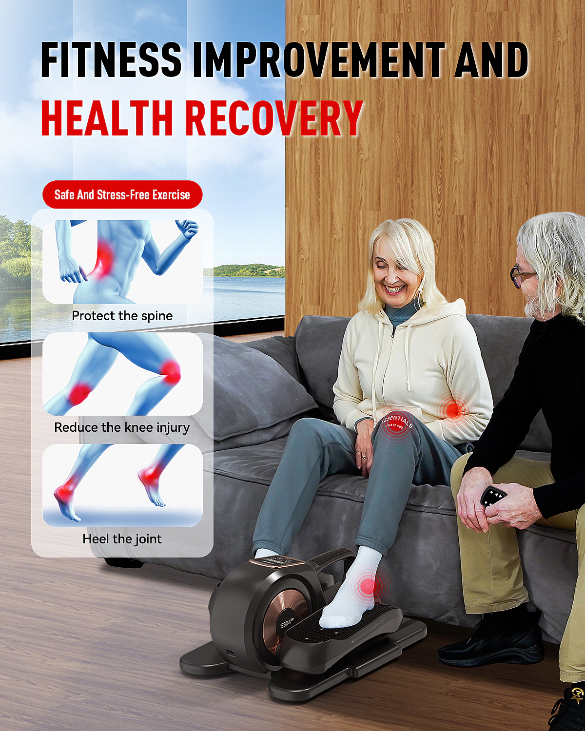 HARISON Under Desk Elliptical Machine for Senior, Mini Seated Elliptical with 12-Level Magnetic Resistance, LCD & Remote
