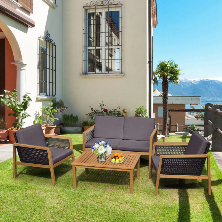 Hivvago 4 Pieces Patio Rattan Furniture Set With Removable Cushions