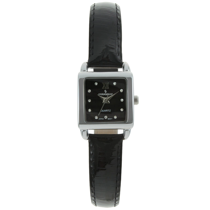 Peugeot Women's 20mm Square Watch with Glossy Leather Strap