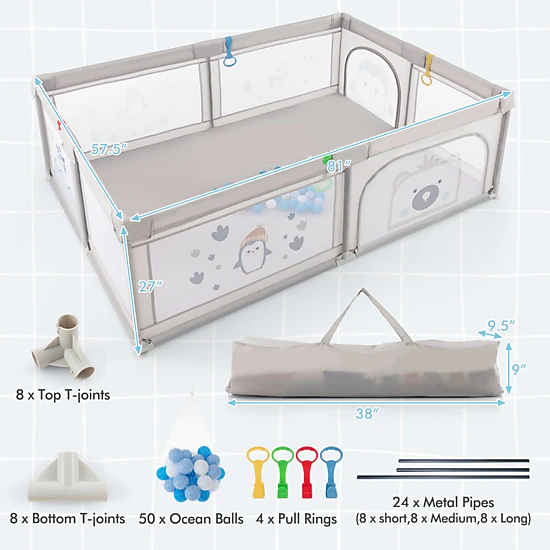 SlickBlue Extra Large Toddler Play Yard with Pull Rings