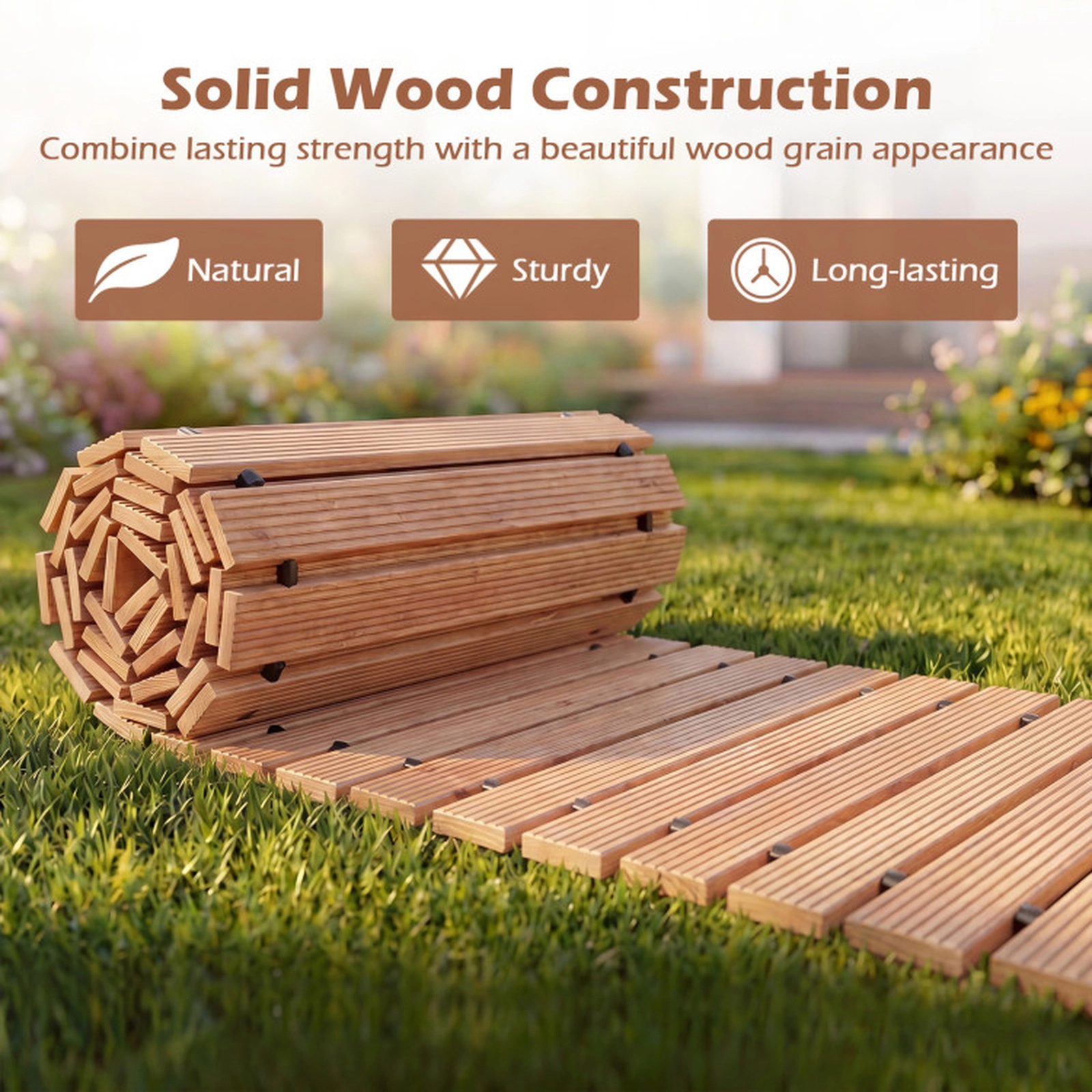SUGIFT Roll Out Cedar Wooden Garden Pathway Straight Walkway 12-ft Long 22-in Wide Brown/Natural