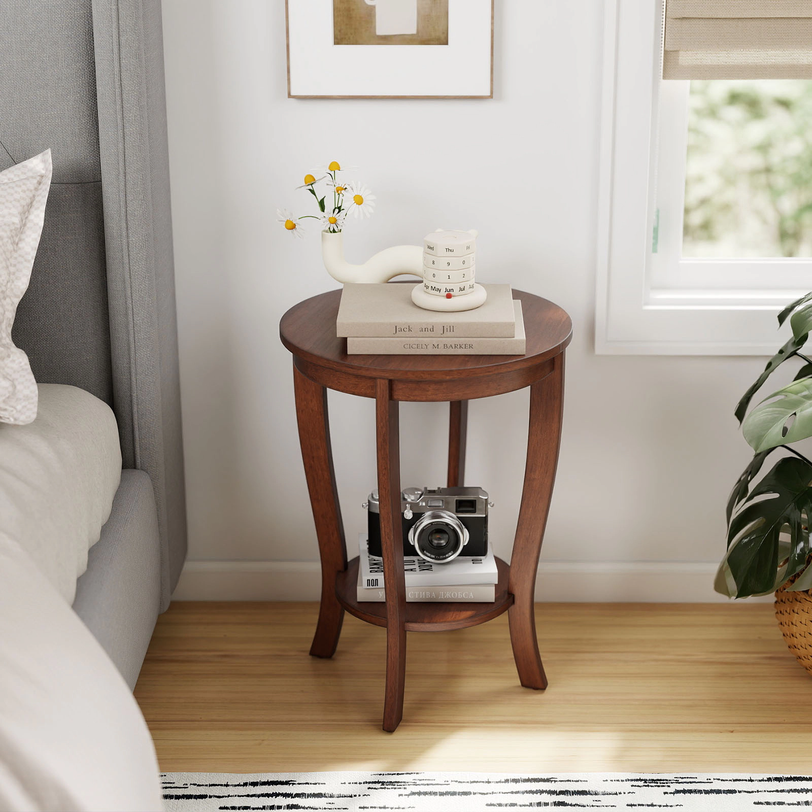 SUGIFT 2-Tier Round End Table 170-Lb Capacity Brown