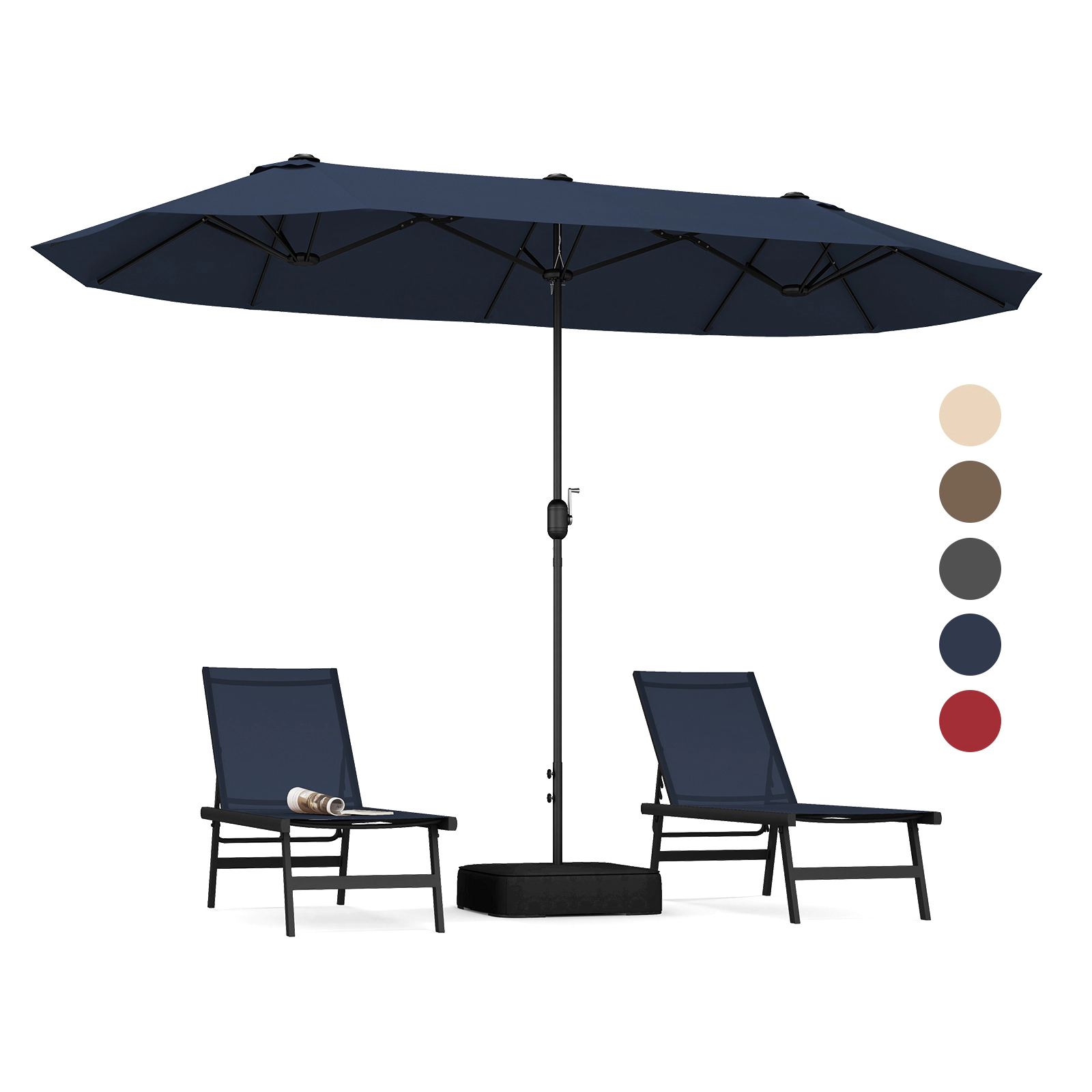 SUGIFT 13-ft Double-Sided Patio Twin Table Umbrella Crank Handle & 25.5 x 25.5 in Cross Base for Patio Garden Pool Deck