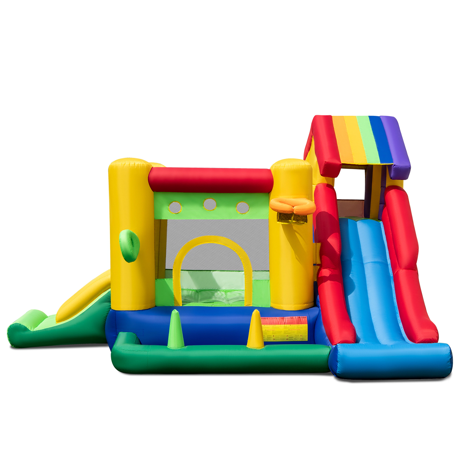 SUGIFT 5-in-1 Inflatable Bounce Castle with Double Slides and Climbing Wall 200-lb Capacity Ages 3-10 Multicolor