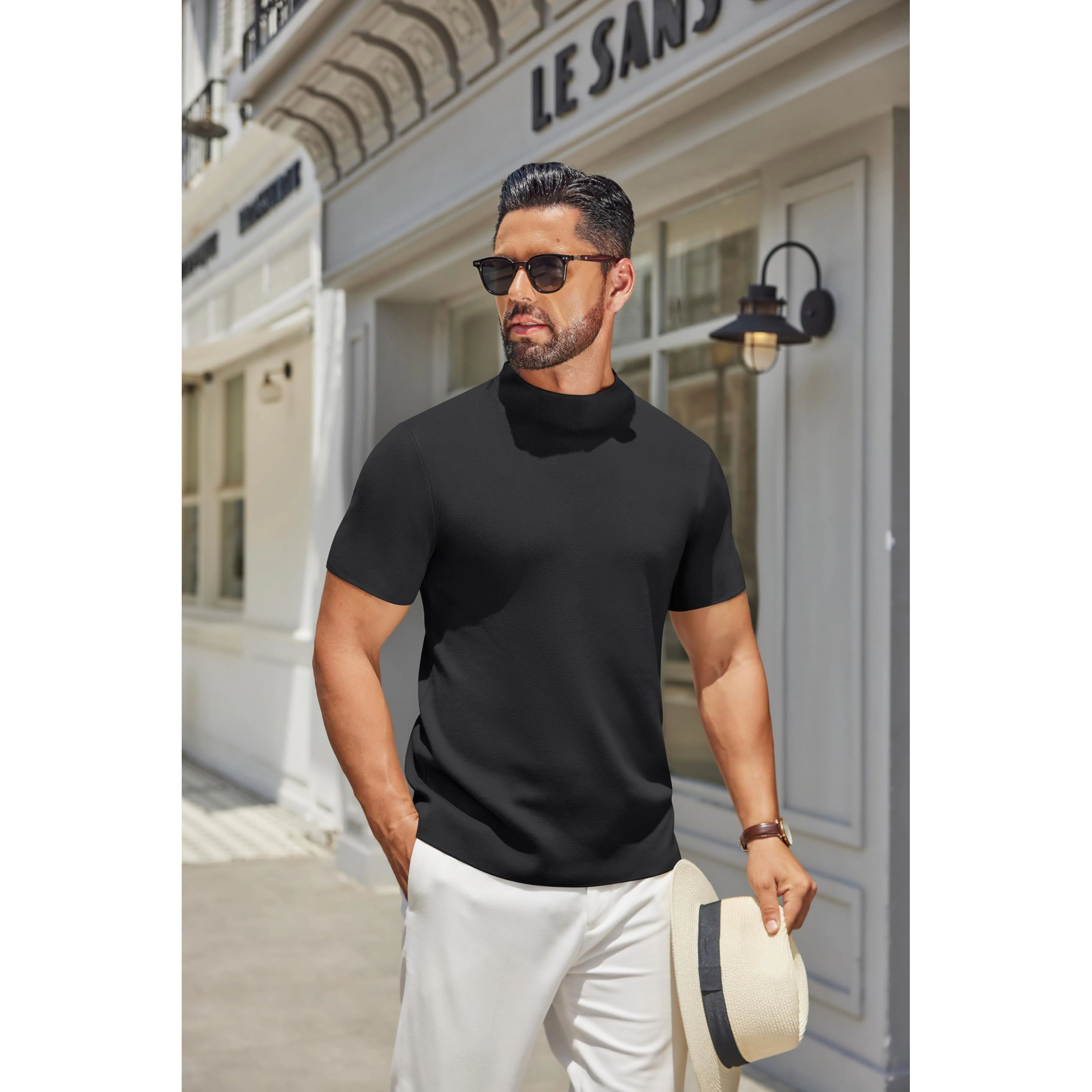 COOFANDY Men's Regular Fit Short Sleeve Mock Neck Top