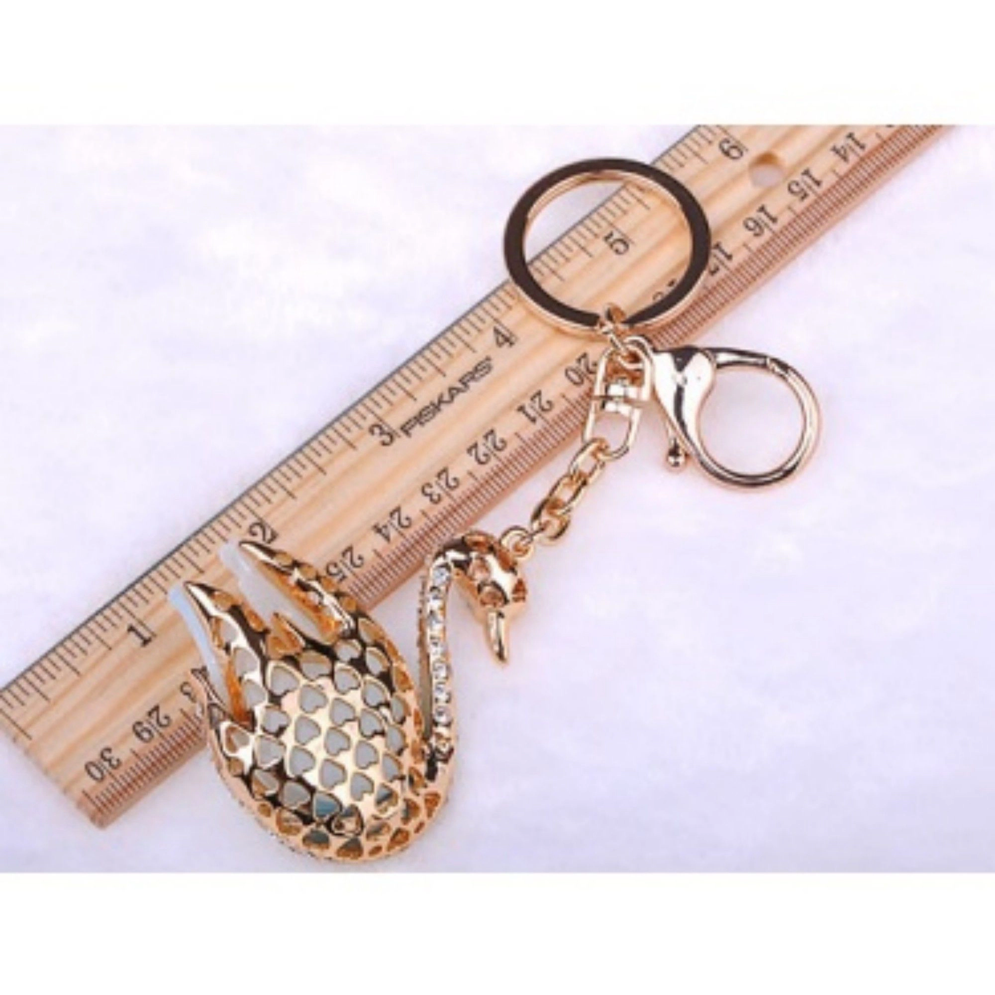 Alilang Women's Swan Keychain Charm with Crystal Pave Body and Sculpted Wing Accent