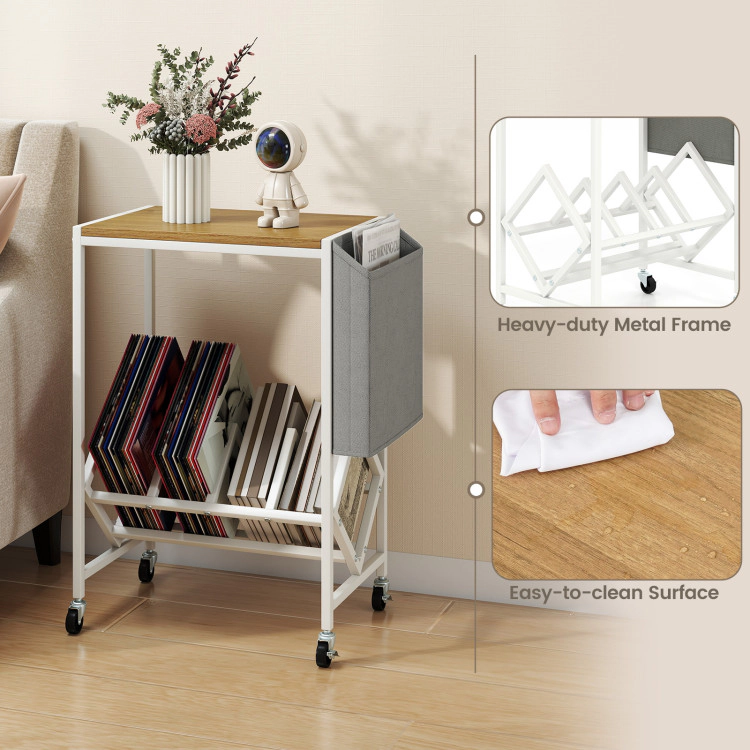 Hivvago Moveable 2-Layer Turntable Stand with Record Storage and Fabric Organizer Bag