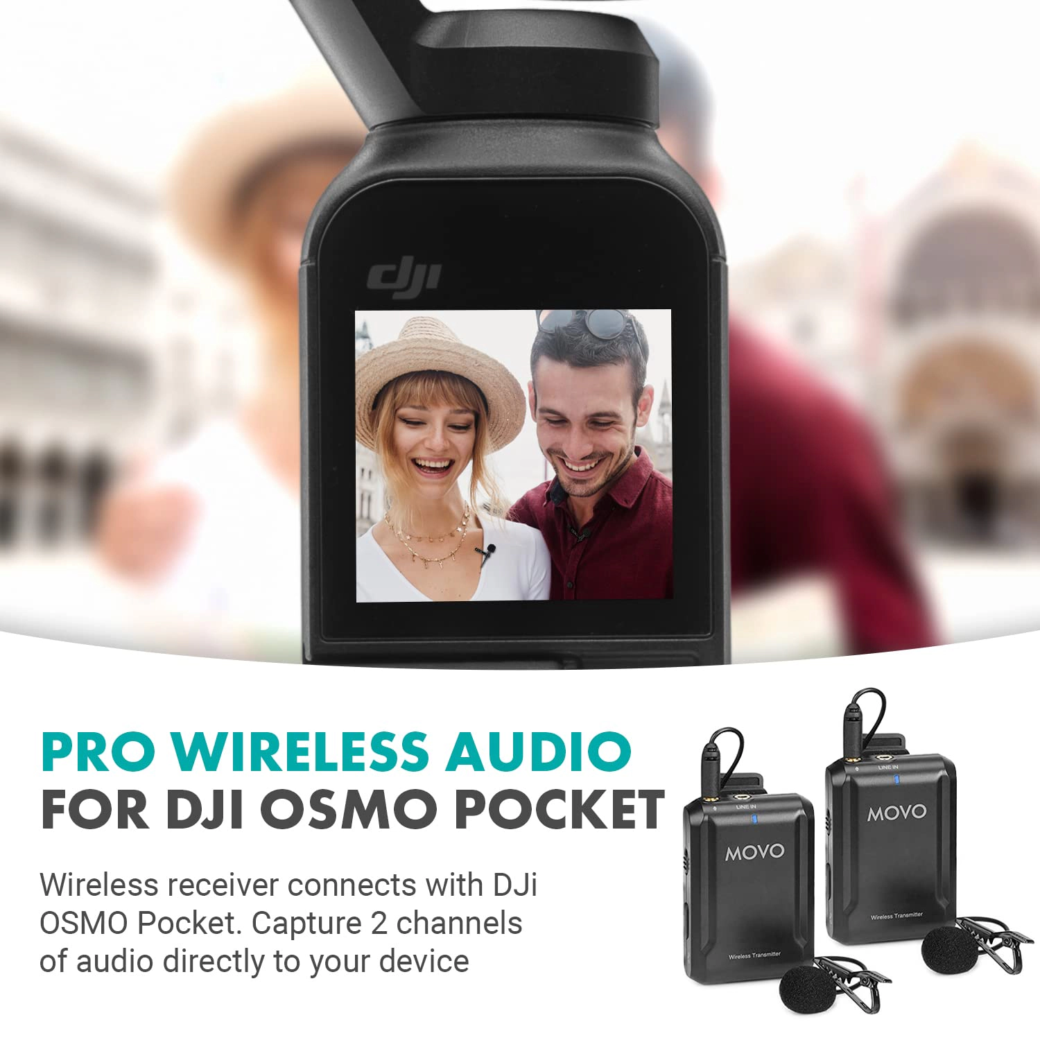 Movo Edge-OP-Duo Dual Wireless Lavalier Microphone for Osmo Pocket 1 and 2 - Wireless Clip-on Lapel Mic, 2