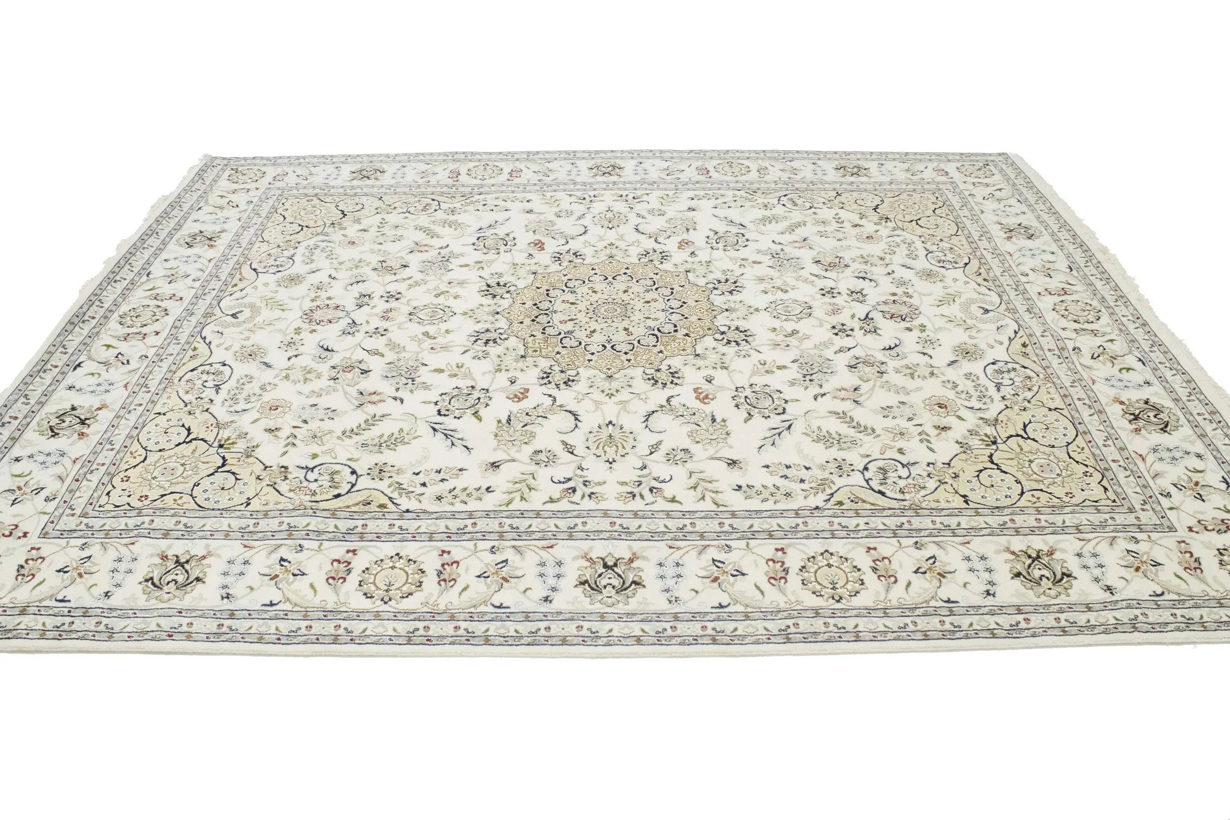 Magic Rugs 7'11 X 10'3 Floral Hand Knotted Cream Indo-Nain Wool Rug